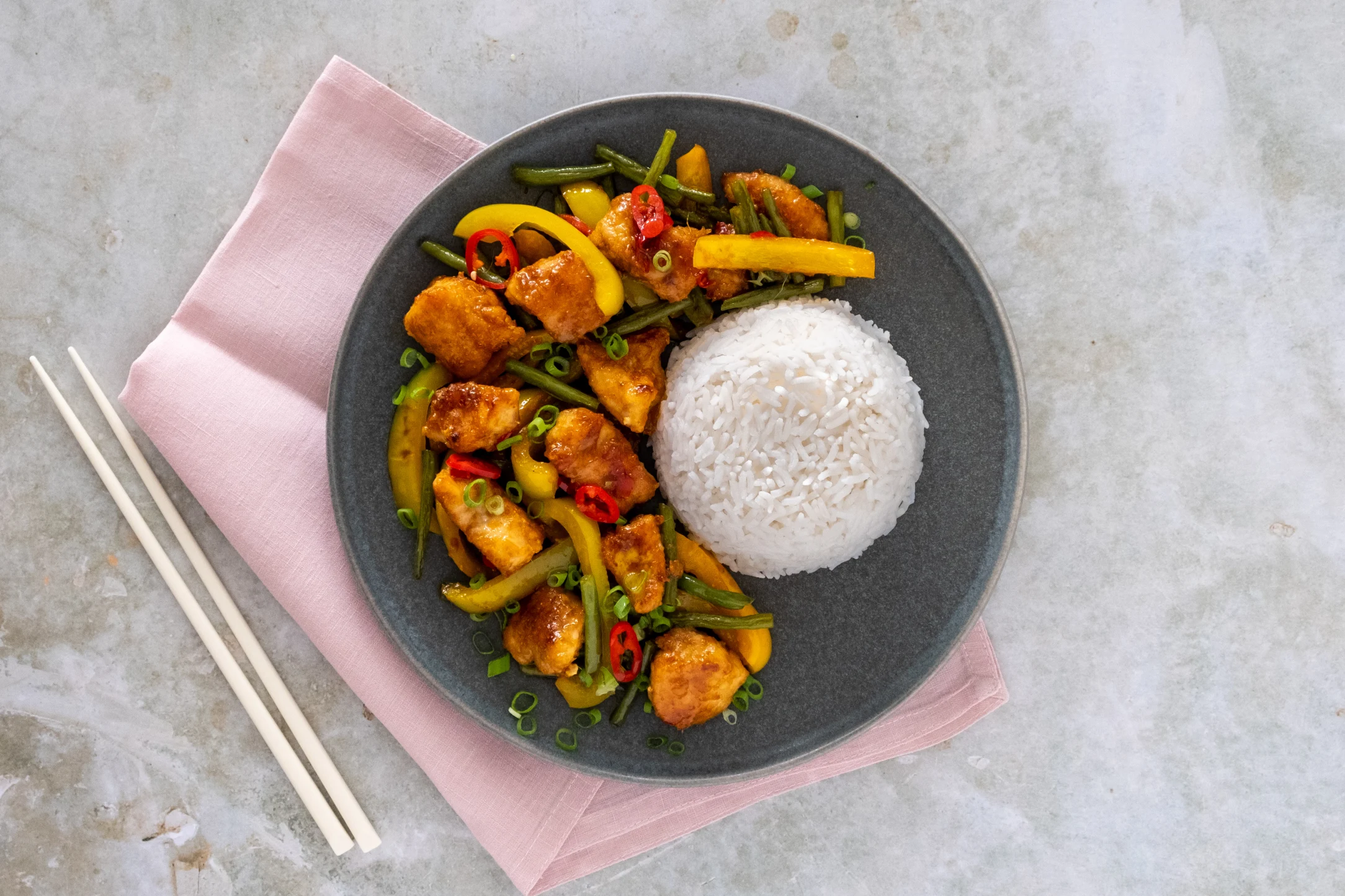 Chilli Chicken Stir Fry and Jasmine Rice