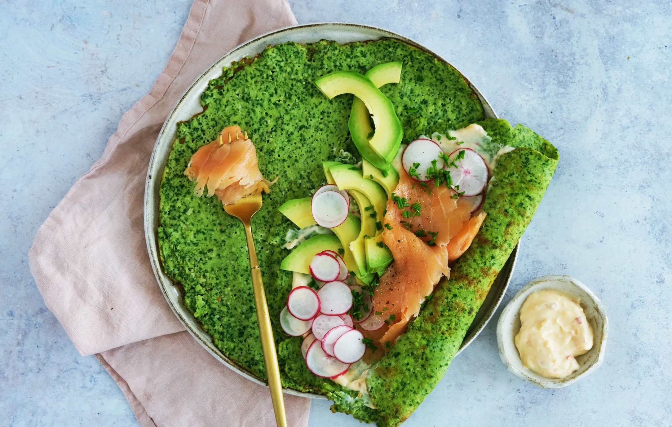 Green Savoury Crepes with Smoked Salmon and Spinach