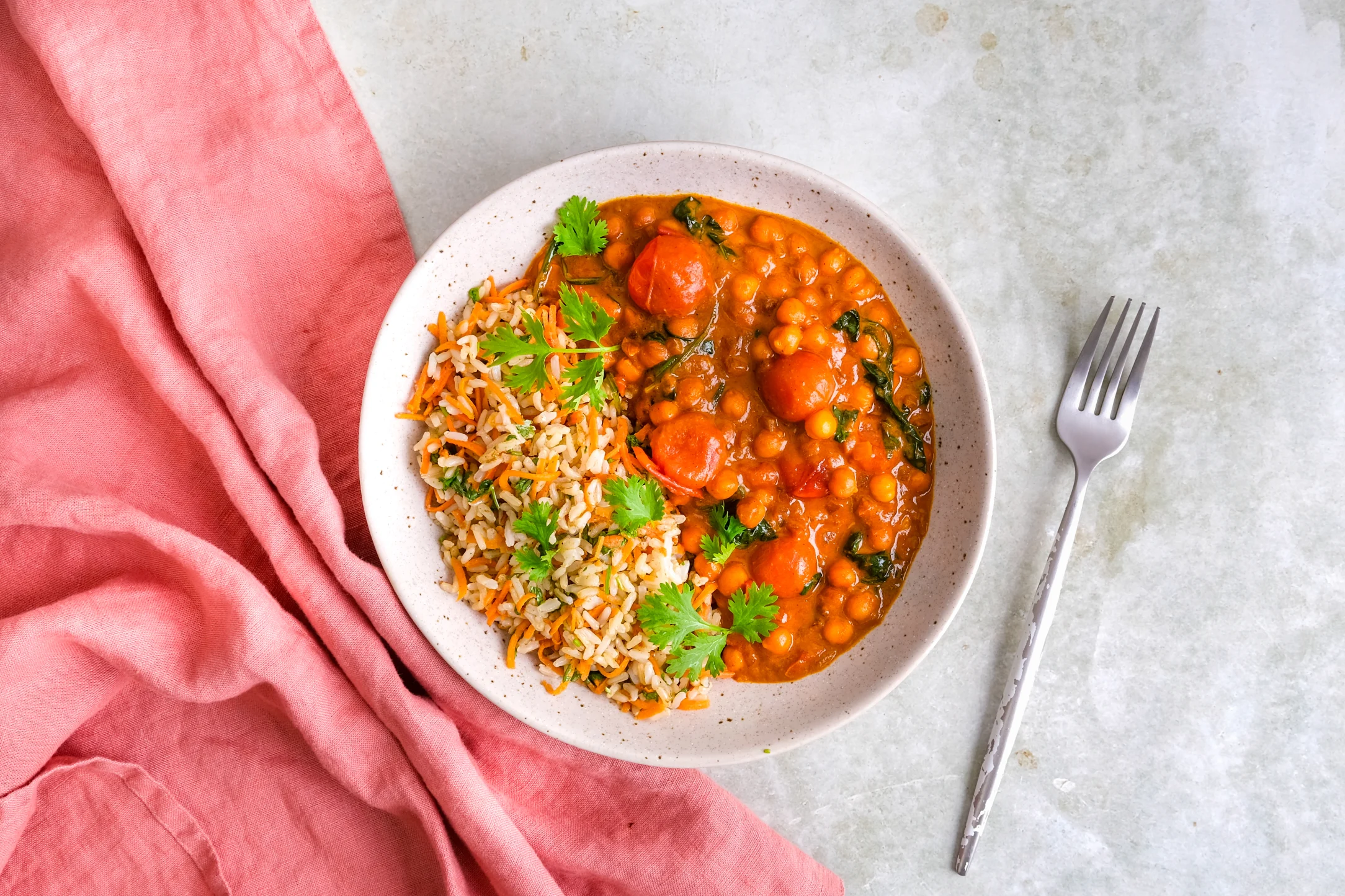 Chickpea, Spinach & Coconut Curry With Carrot & Coriander Brown Rice