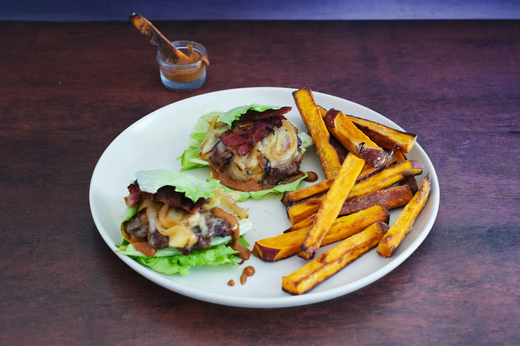 Lettuce Cheese Burger Wraps with Caramelised Onion, Beef Bacon and Secret Sauce