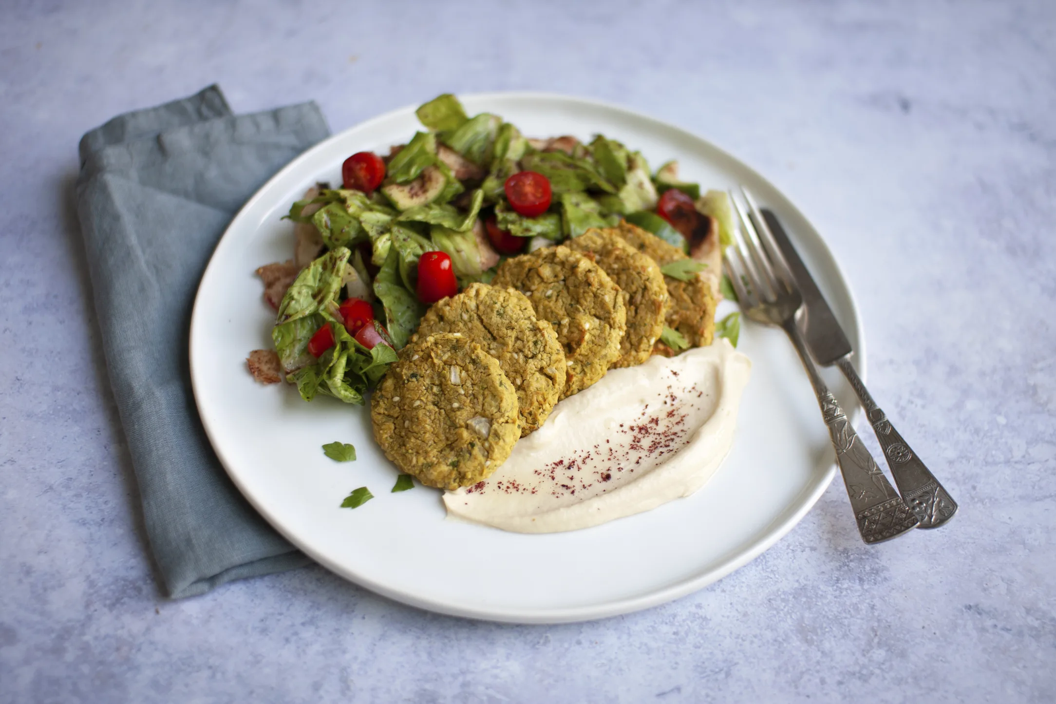 Falafel with Hummus, Pitta Bread and Arabic Salad