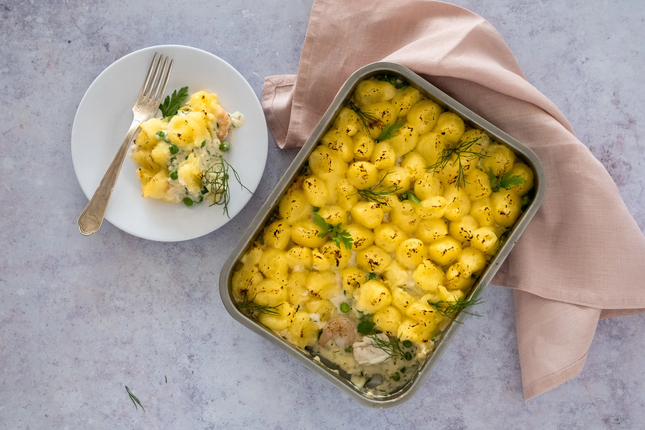 Cod and Prawn Fish Pie with Peas