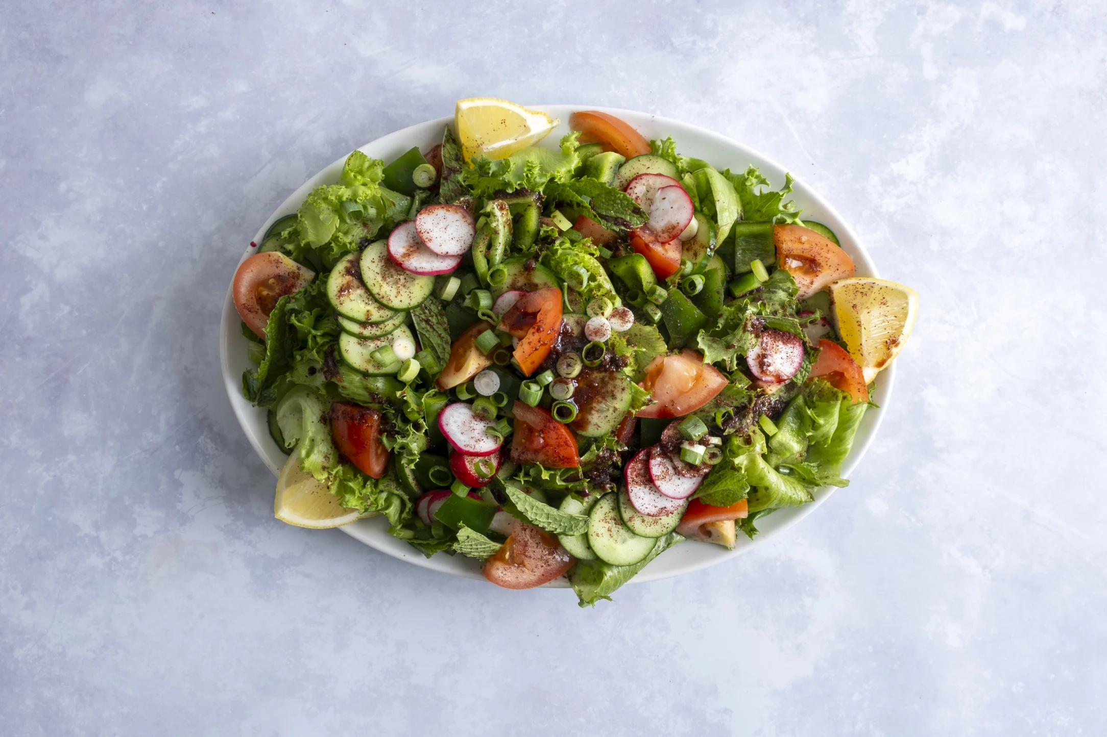 Arabic Salad with a Pomegranate Sumac Dressing