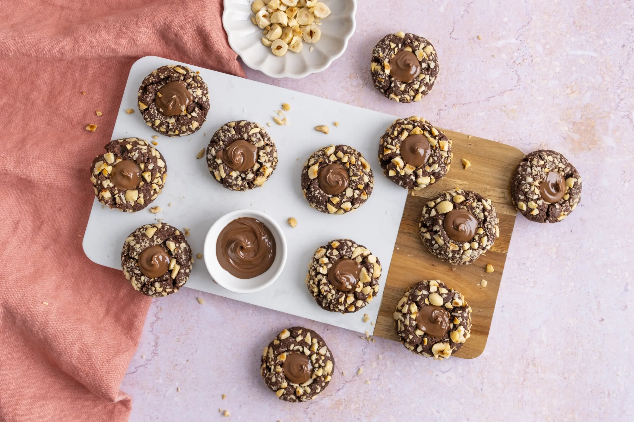 Nutella Thumbprint Cookies with Toasted Hazelnuts