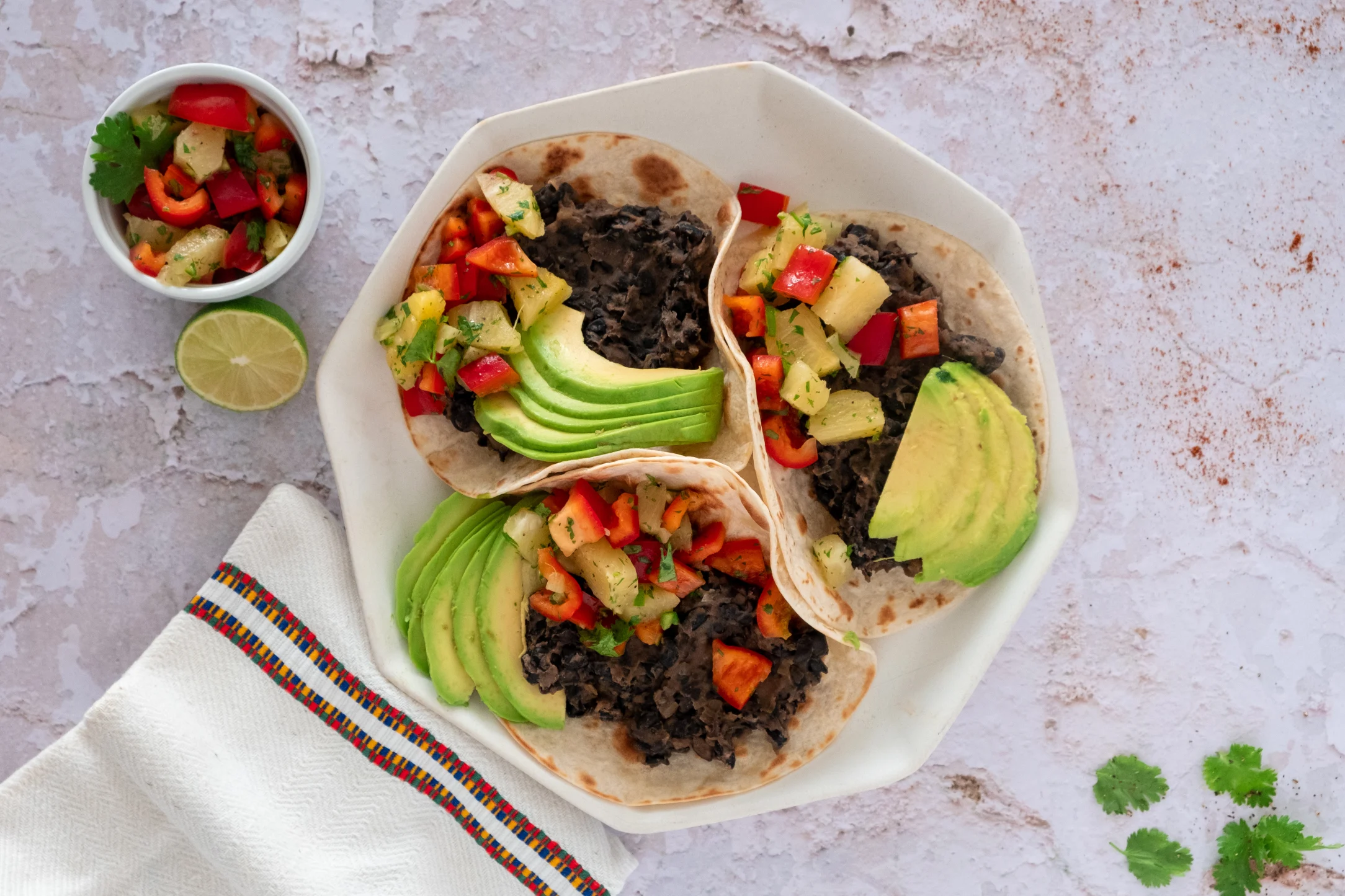 Spicy Re-fried Bean Tacos with Pineapple Salsa
