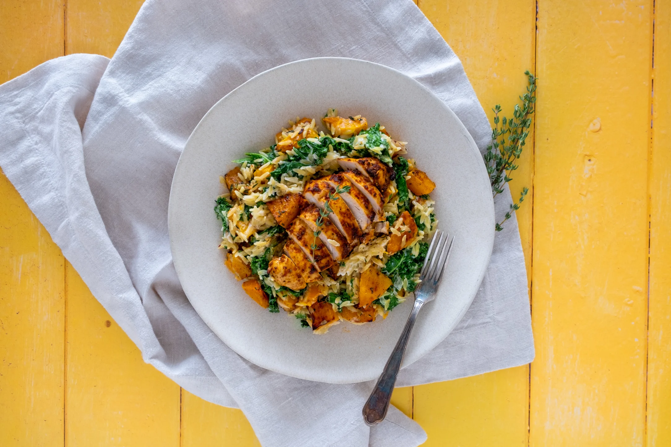 Creamy Chicken Orzo with Butternut Squash and Kale