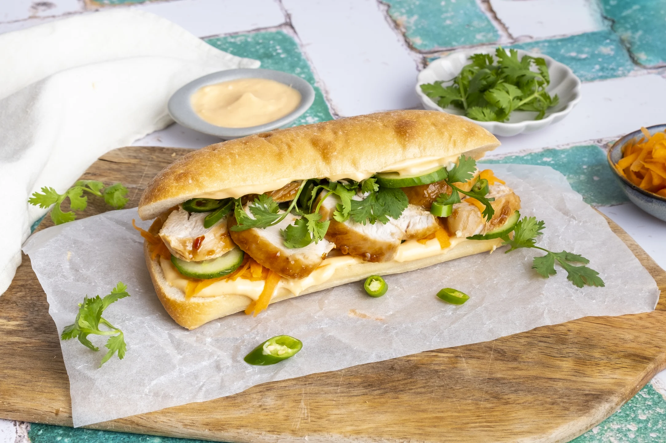 Vietnamese Chicken Banh Mi Sandwich