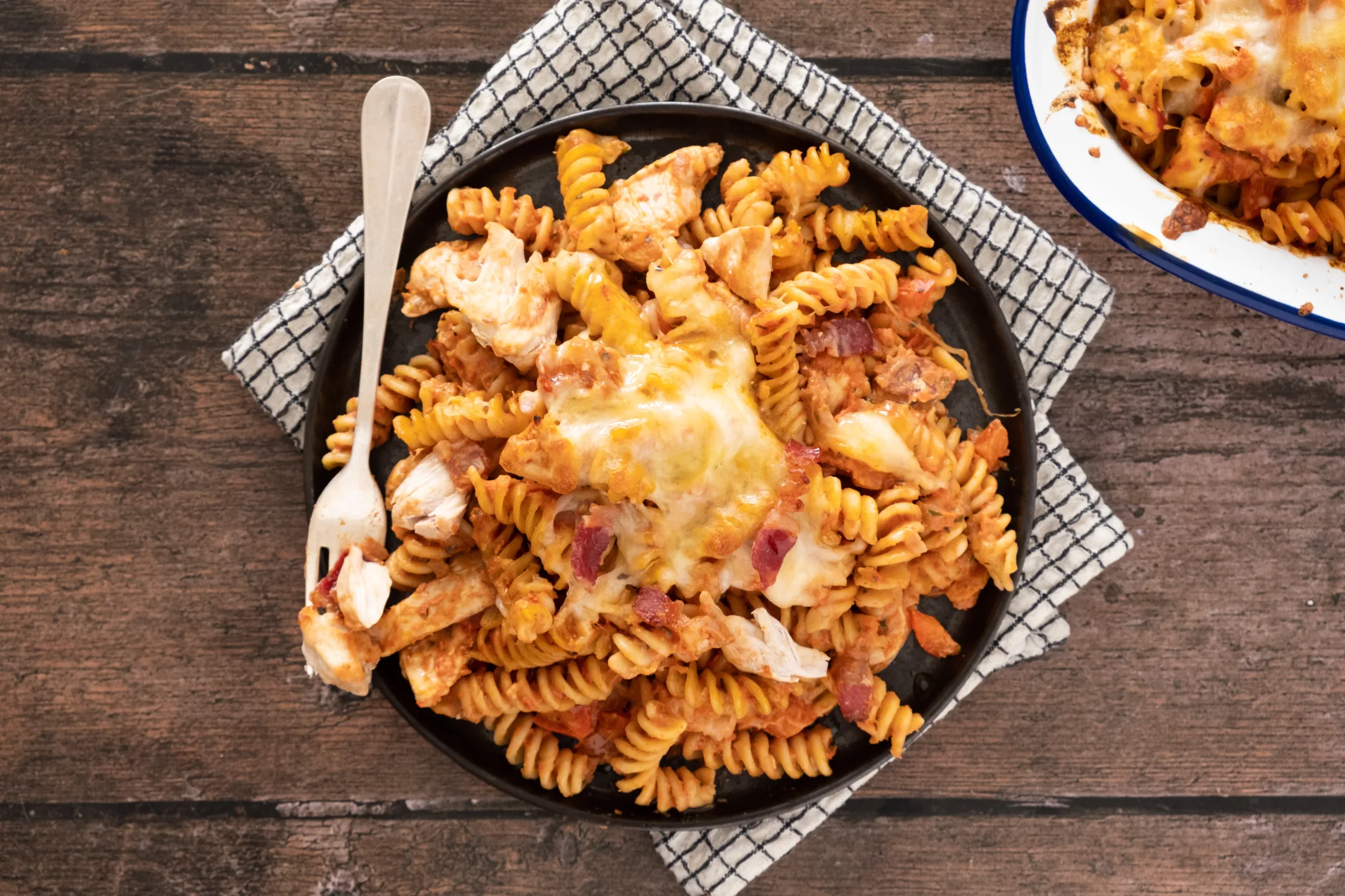 Cheesy Chicken and Beef Bacon Pasta Bake