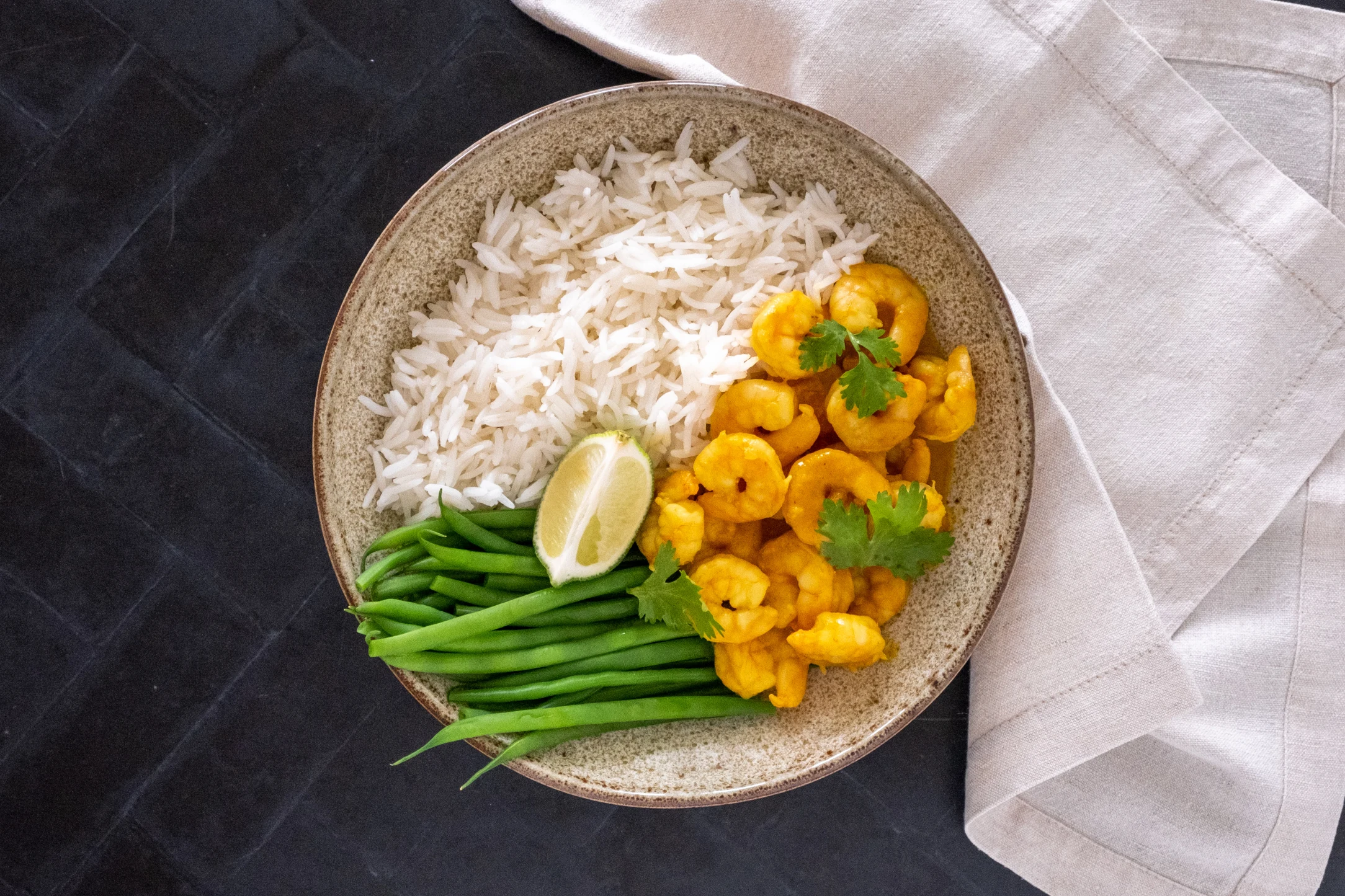 Keralan Prawn Curry with Basmati Rice and Green Beans