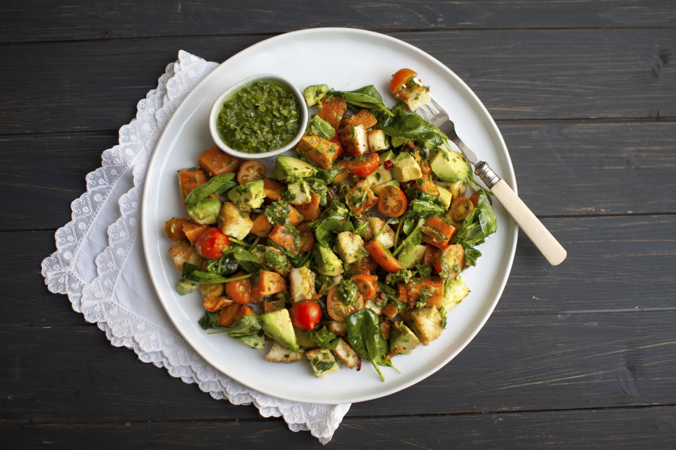 Halloumi and Chimichurri Salad with Sweet Potatoes