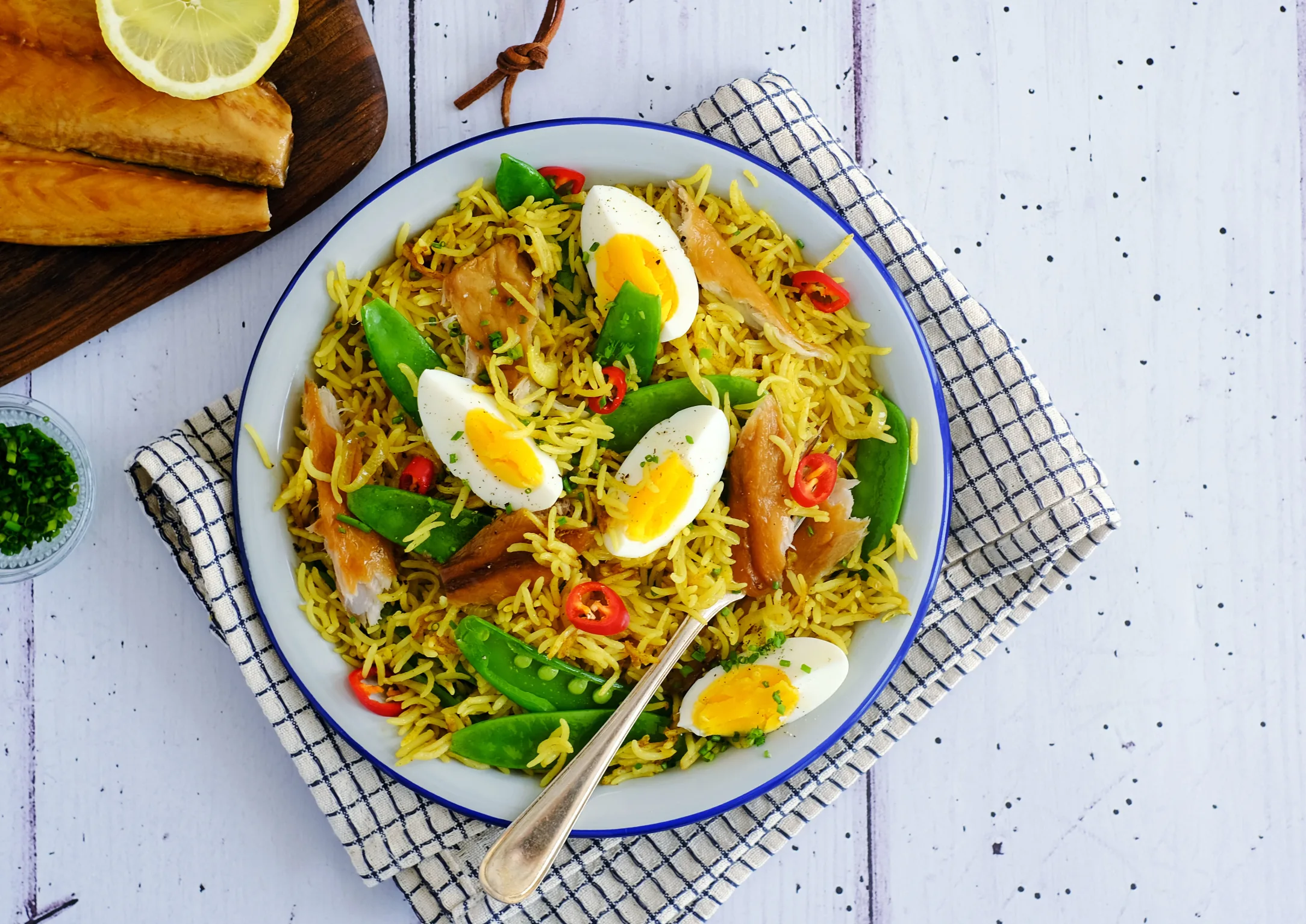 Mackerel Kedgeree with Snow Peas and Chives