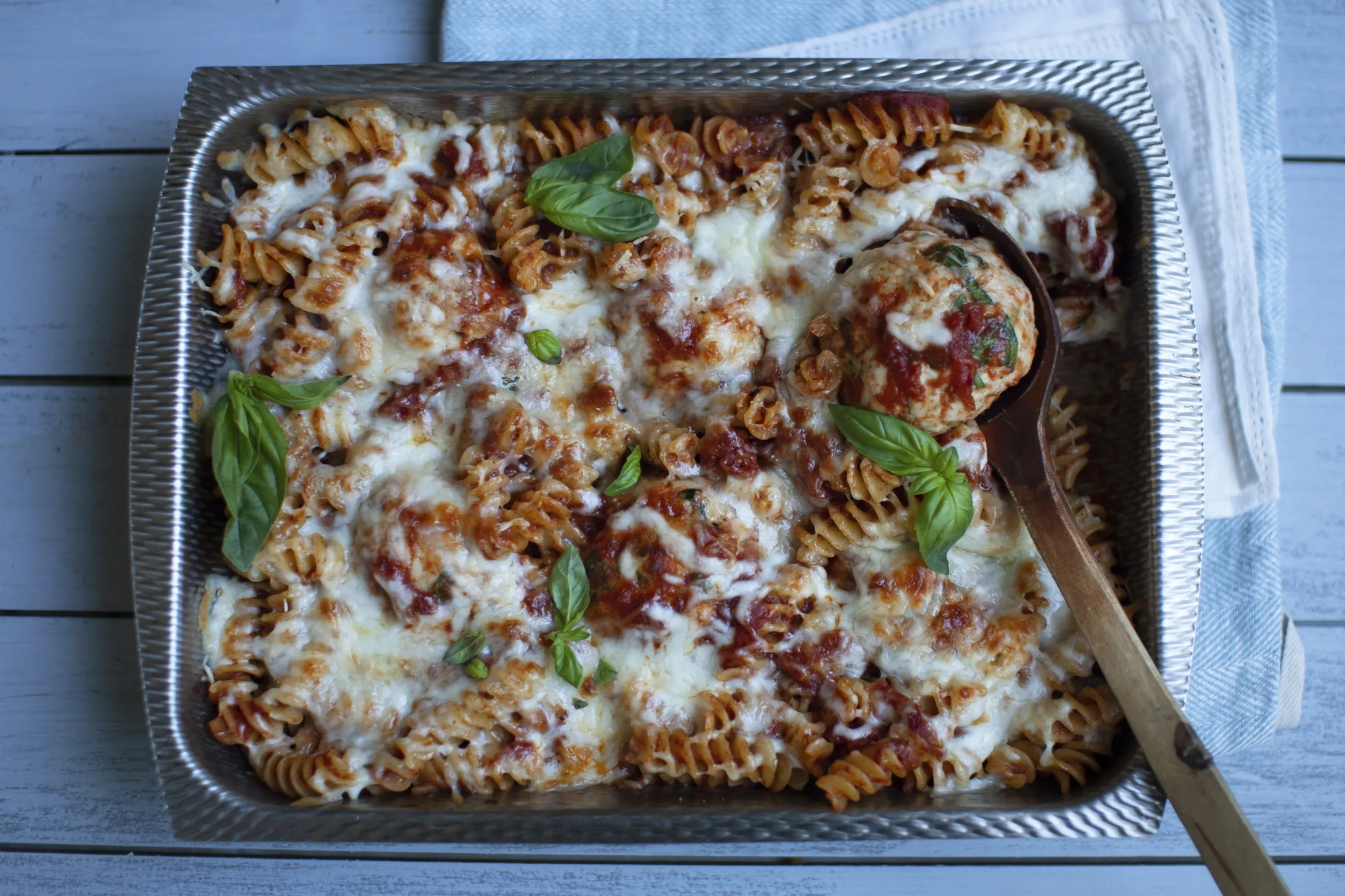 Italian Chicken Meatball and Fusilli Pasta Bake