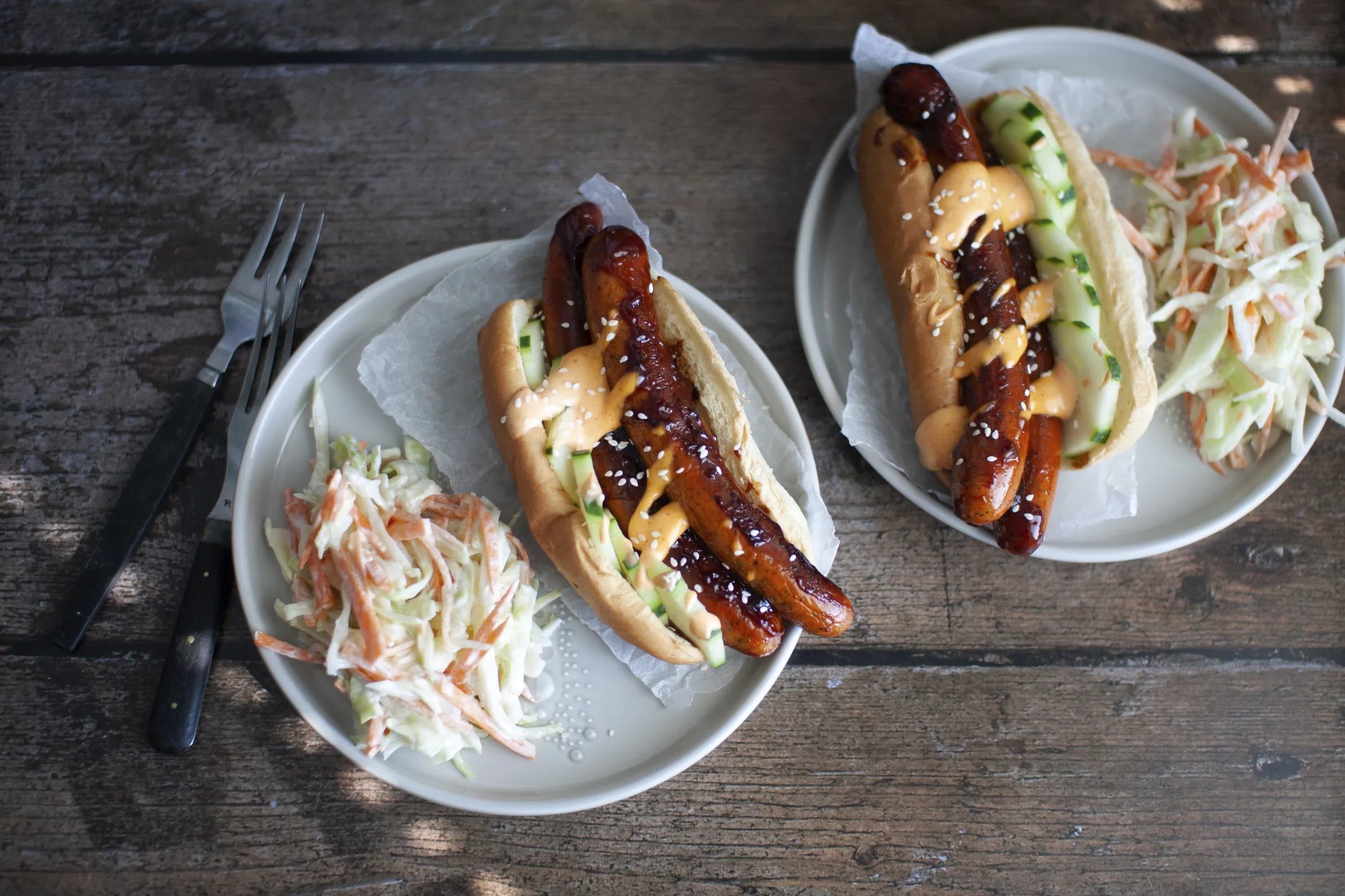 Fiery Hot Dogs with Cooling Coleslaw