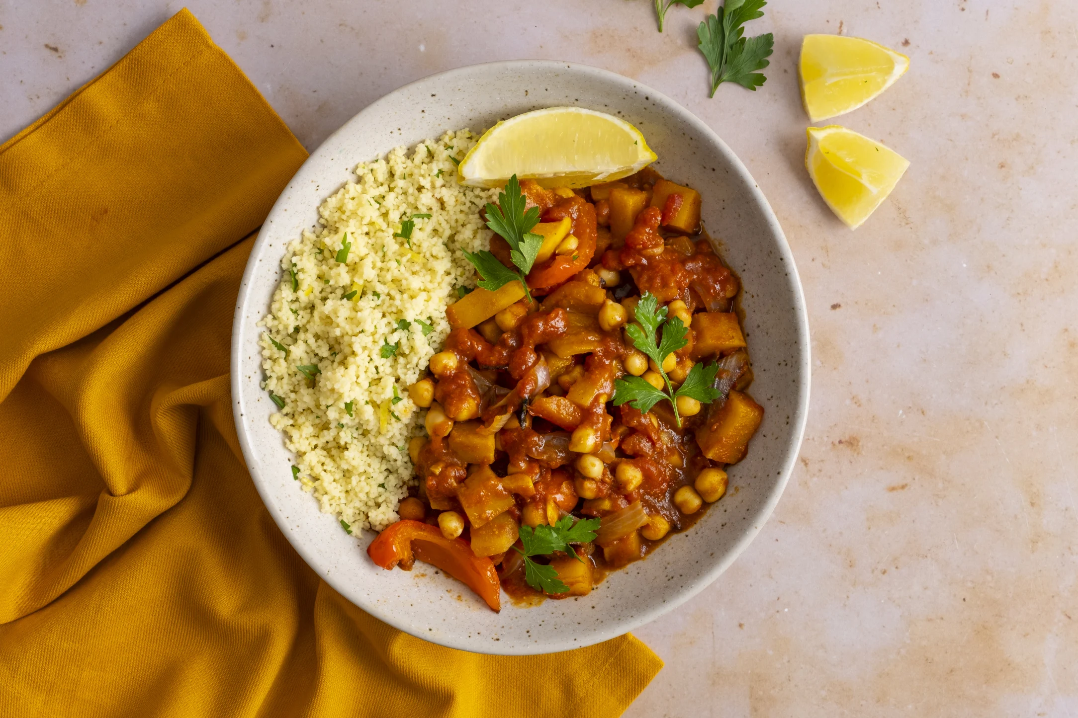 Roast Vegetable Tagine with Chickpeas and Herbed Couscous