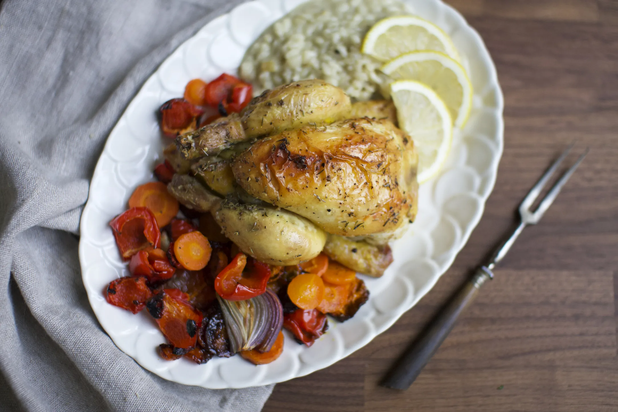 Whole Roasted Baby Chicken with Lemon Risotto