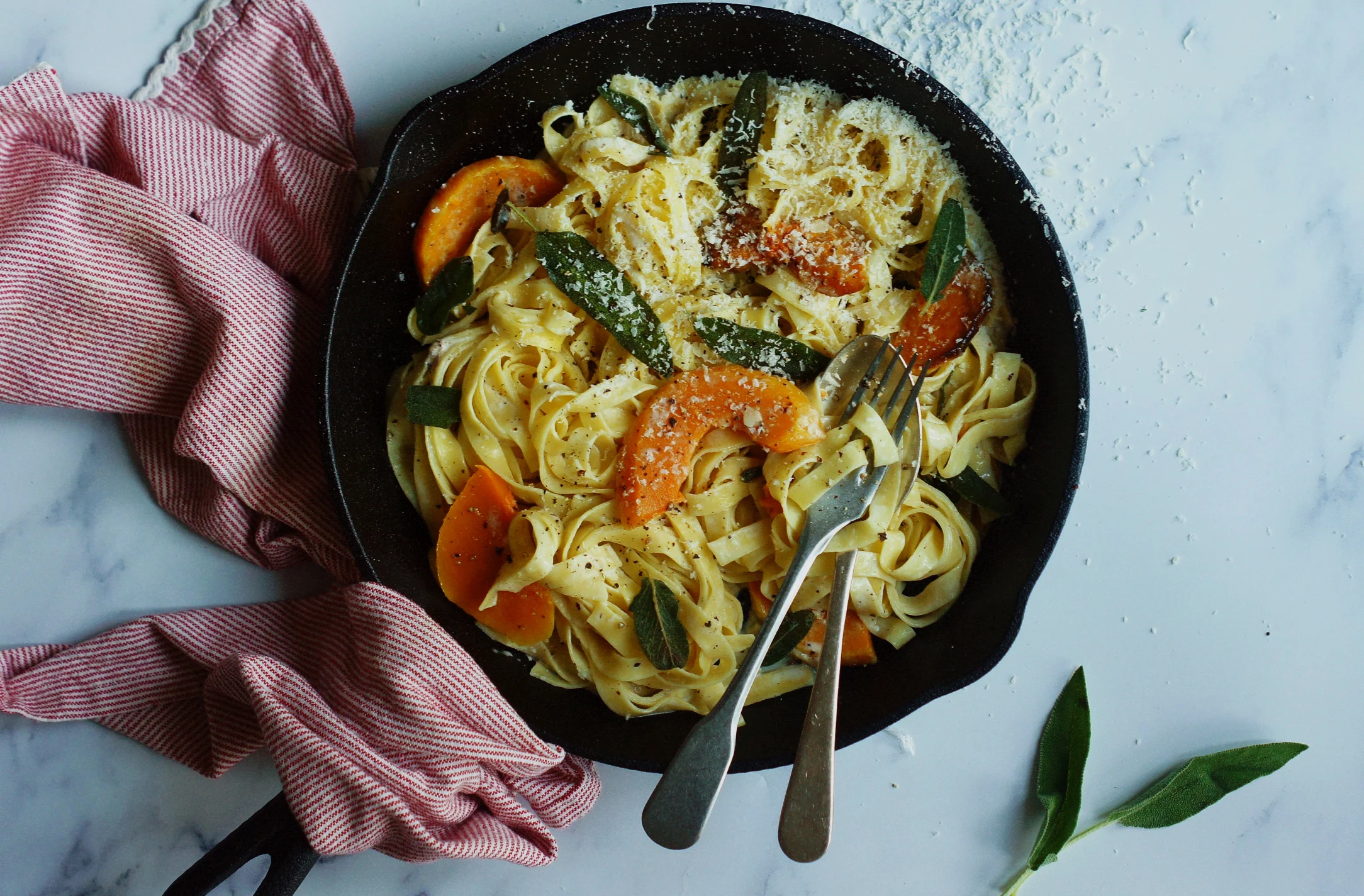 Squash and Sage Carbonara with Pine Nuts