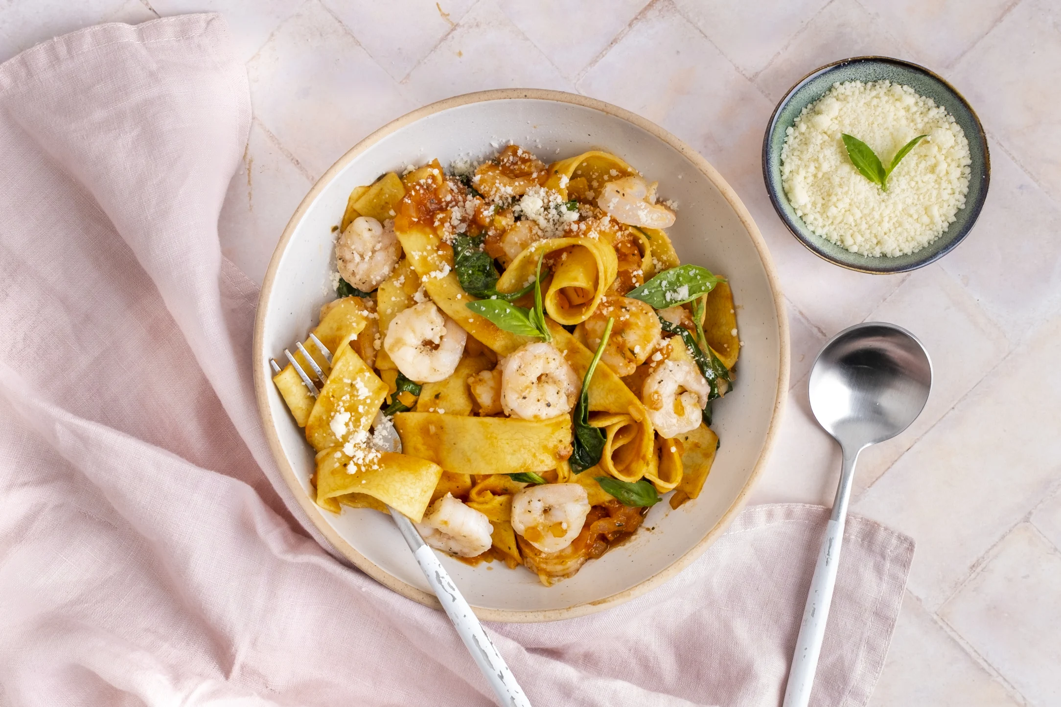Express: Prawn, Tomato and Spinach Fresh Pappardelle with Pre-prepped Ingredients
