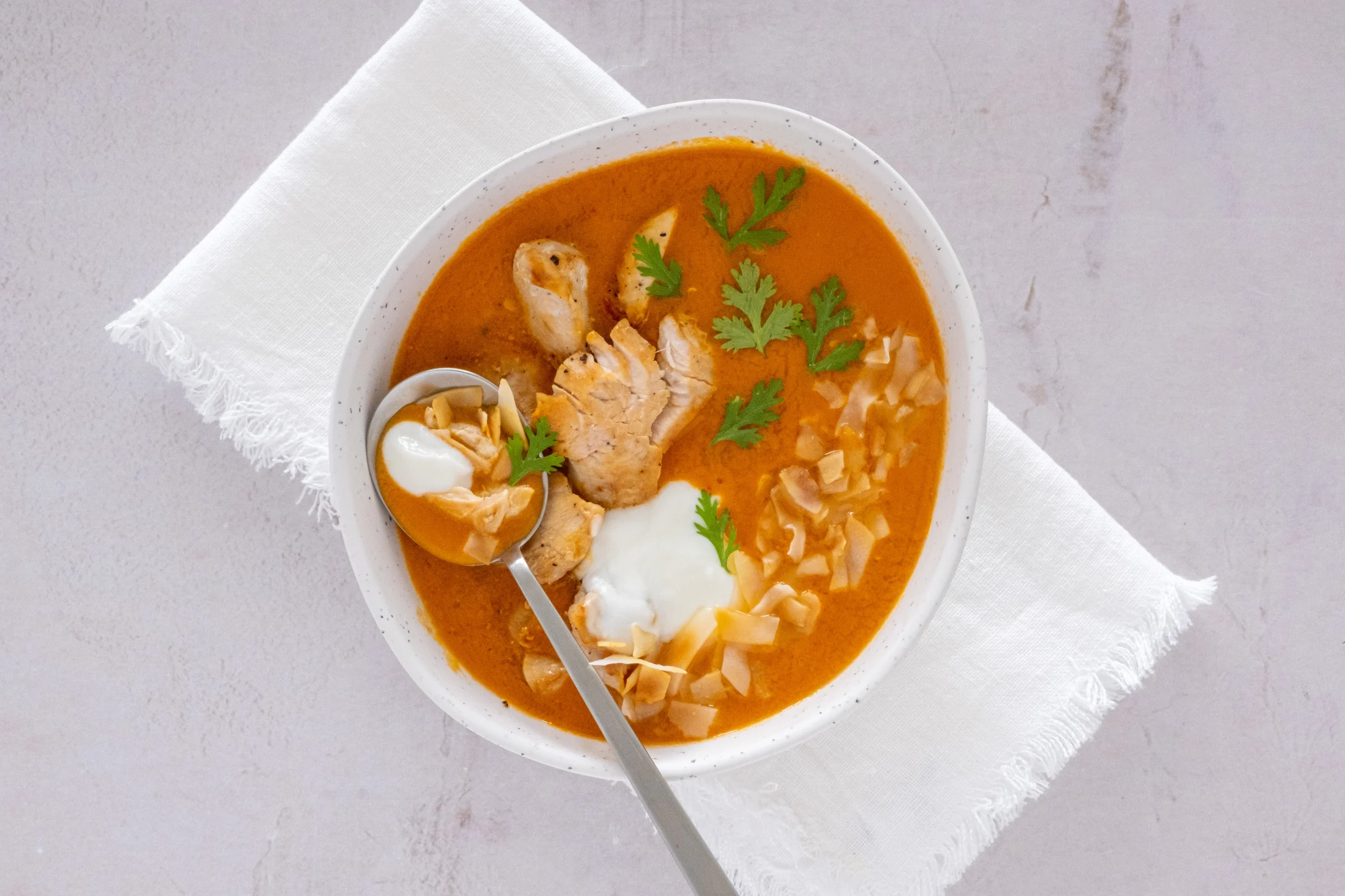 Red Curry Lentil Soup with Chicken and Coconut