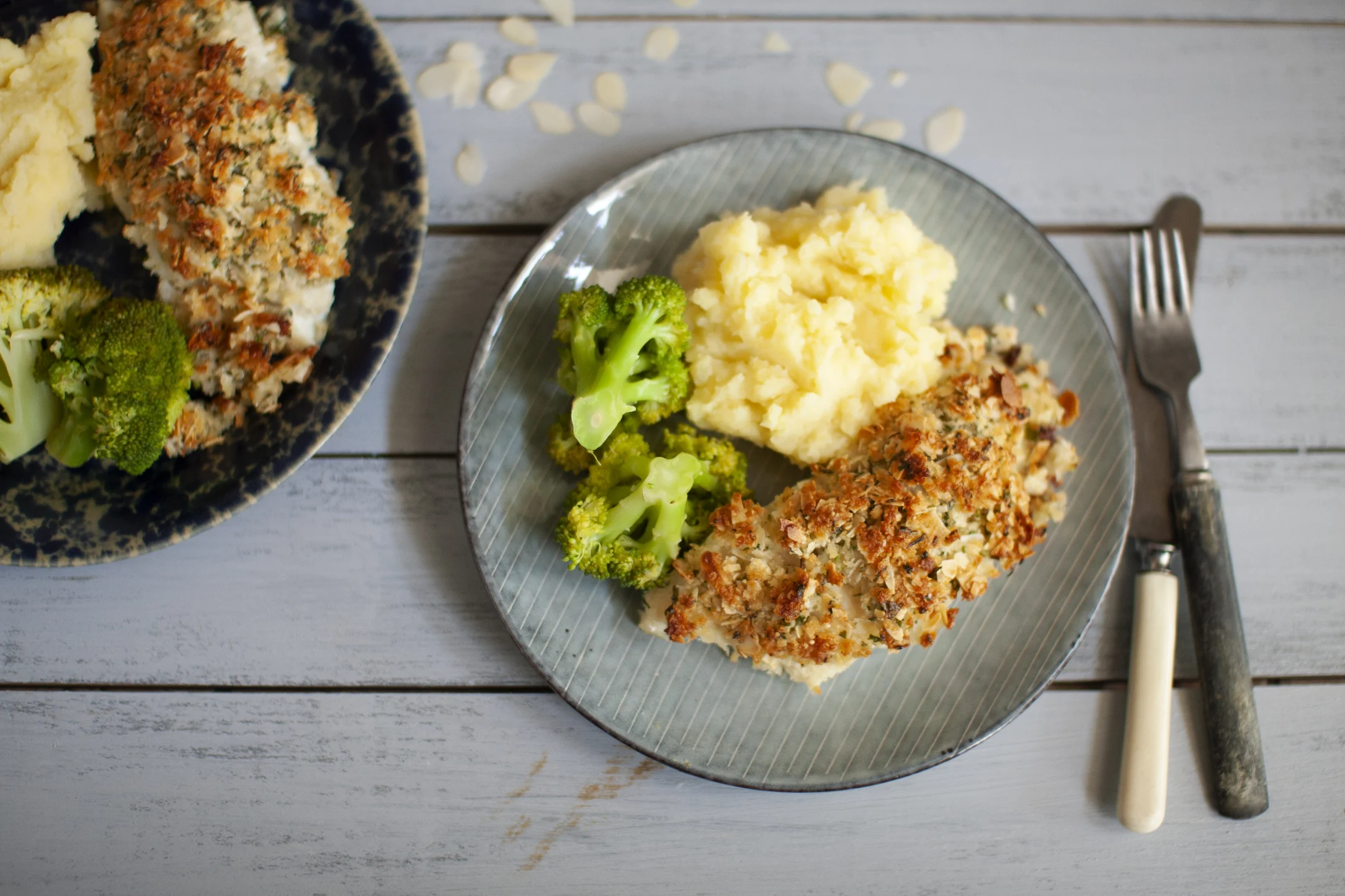 Almond and Parmesan Crusted Cod with Creamy Mash and Broccoli