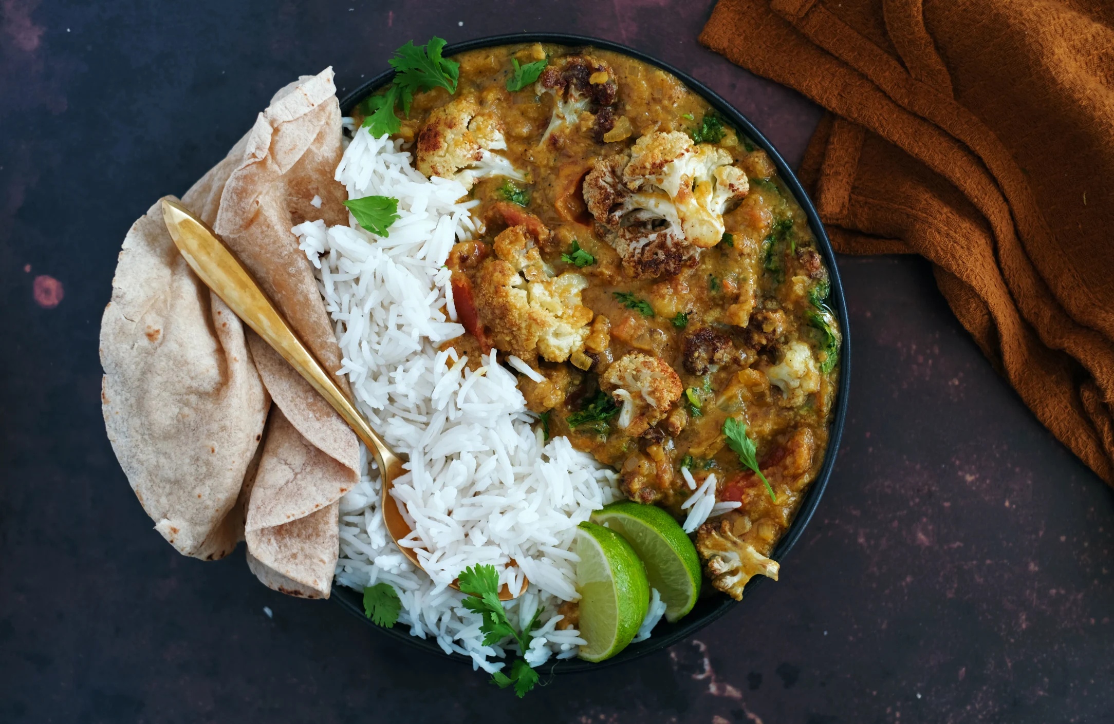 Cauliflower Korma with Basmati Rice and Chapatis