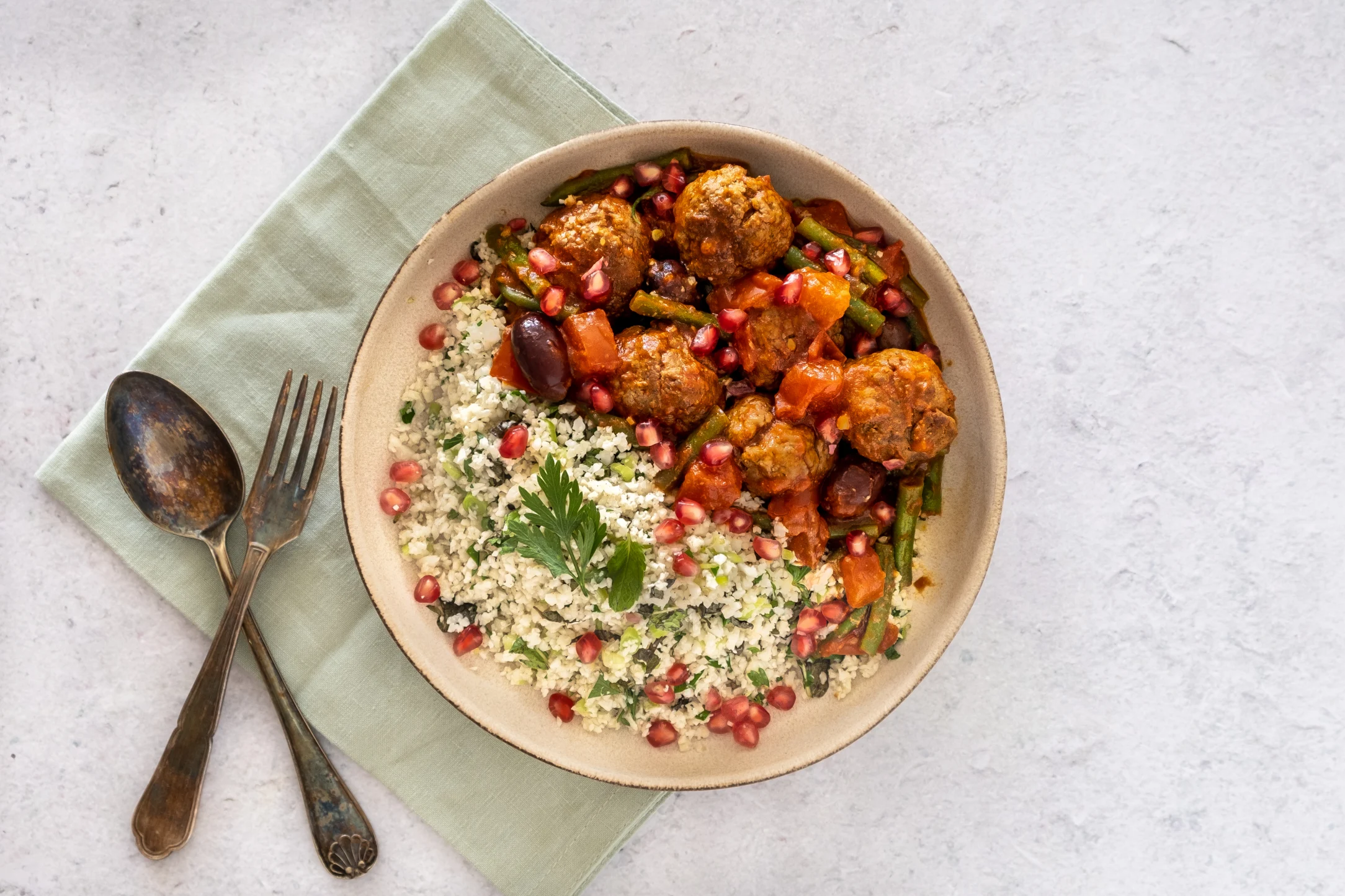 Moroccan Beef Kofta Tagine with Herby Cauli Couscous