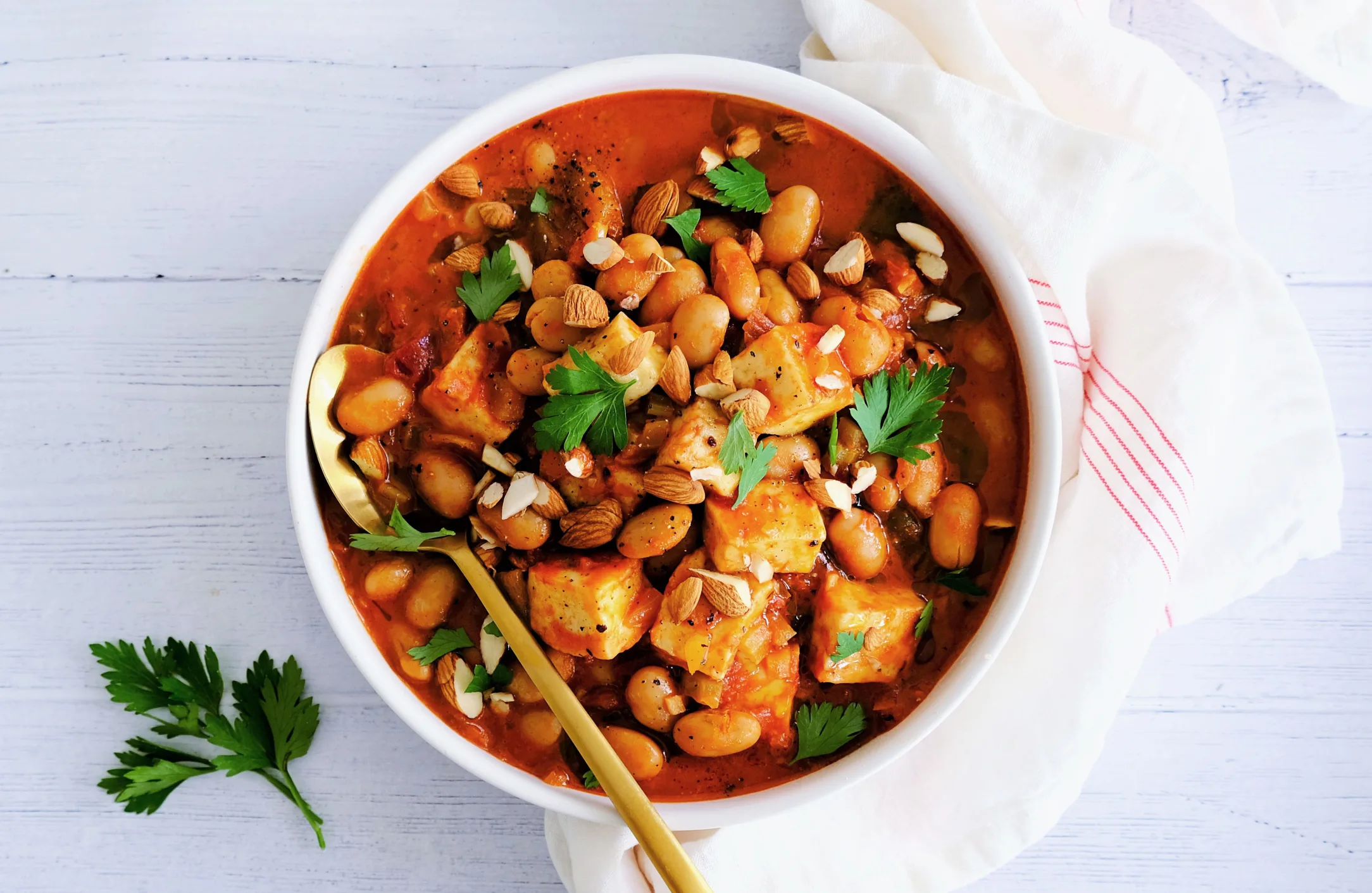 Smoky Halloumi and Tomato Stew with Almonds