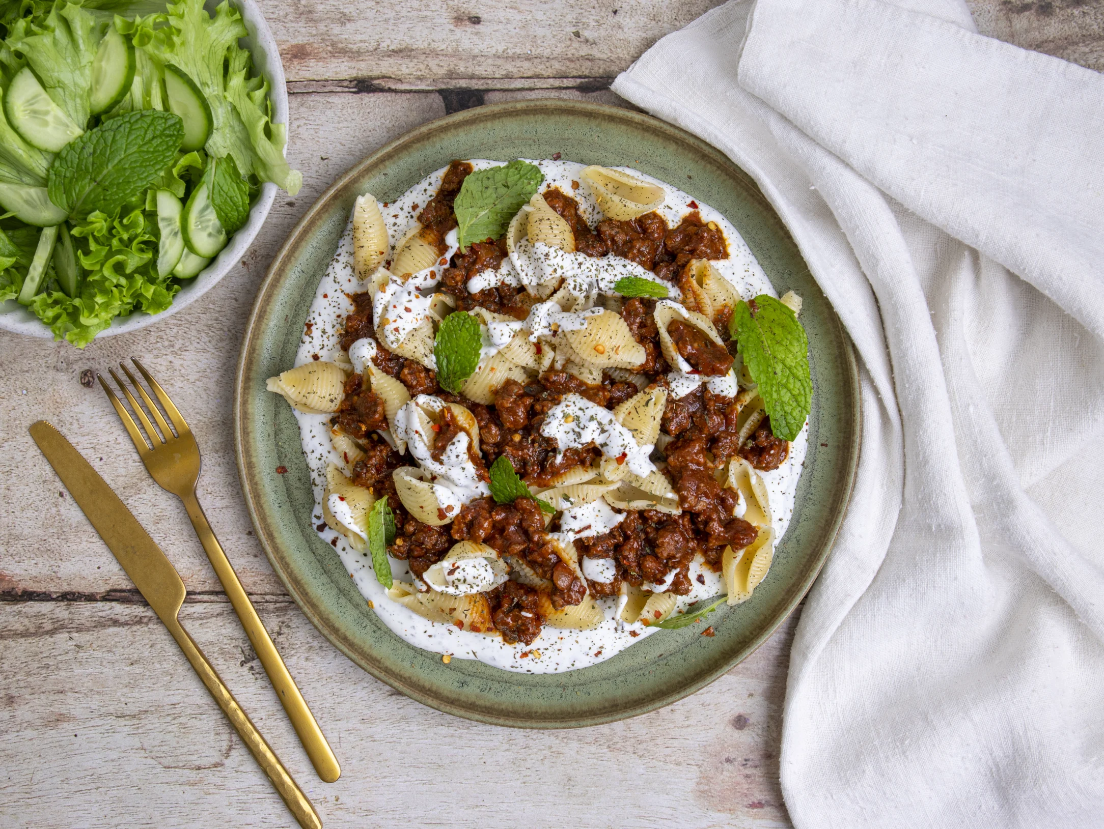 Cheat's Afghani-Style Lamb Mantu with Tomato Sauce and Mint Yogurt
