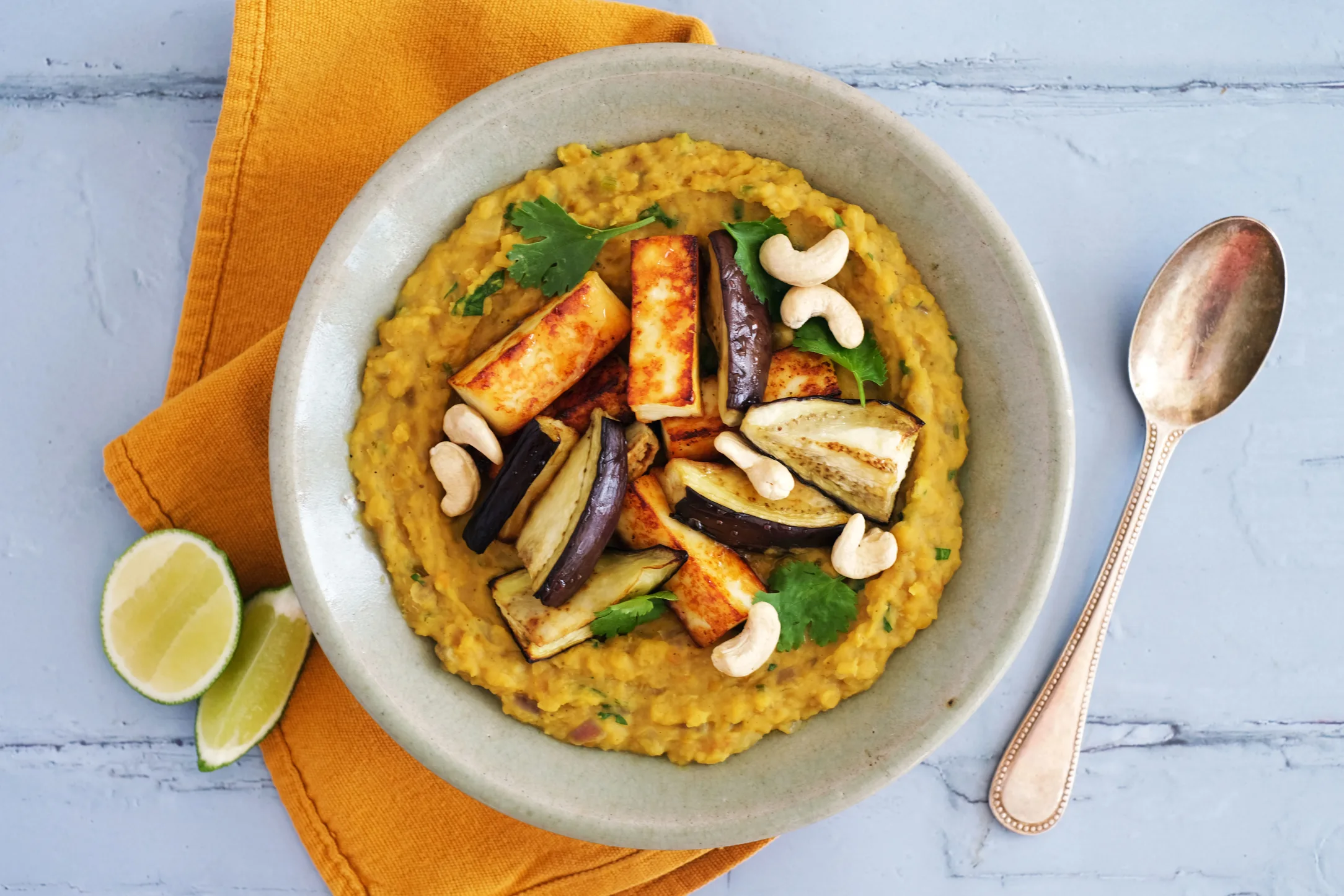Coconut Dal with Paneer and Eggplant