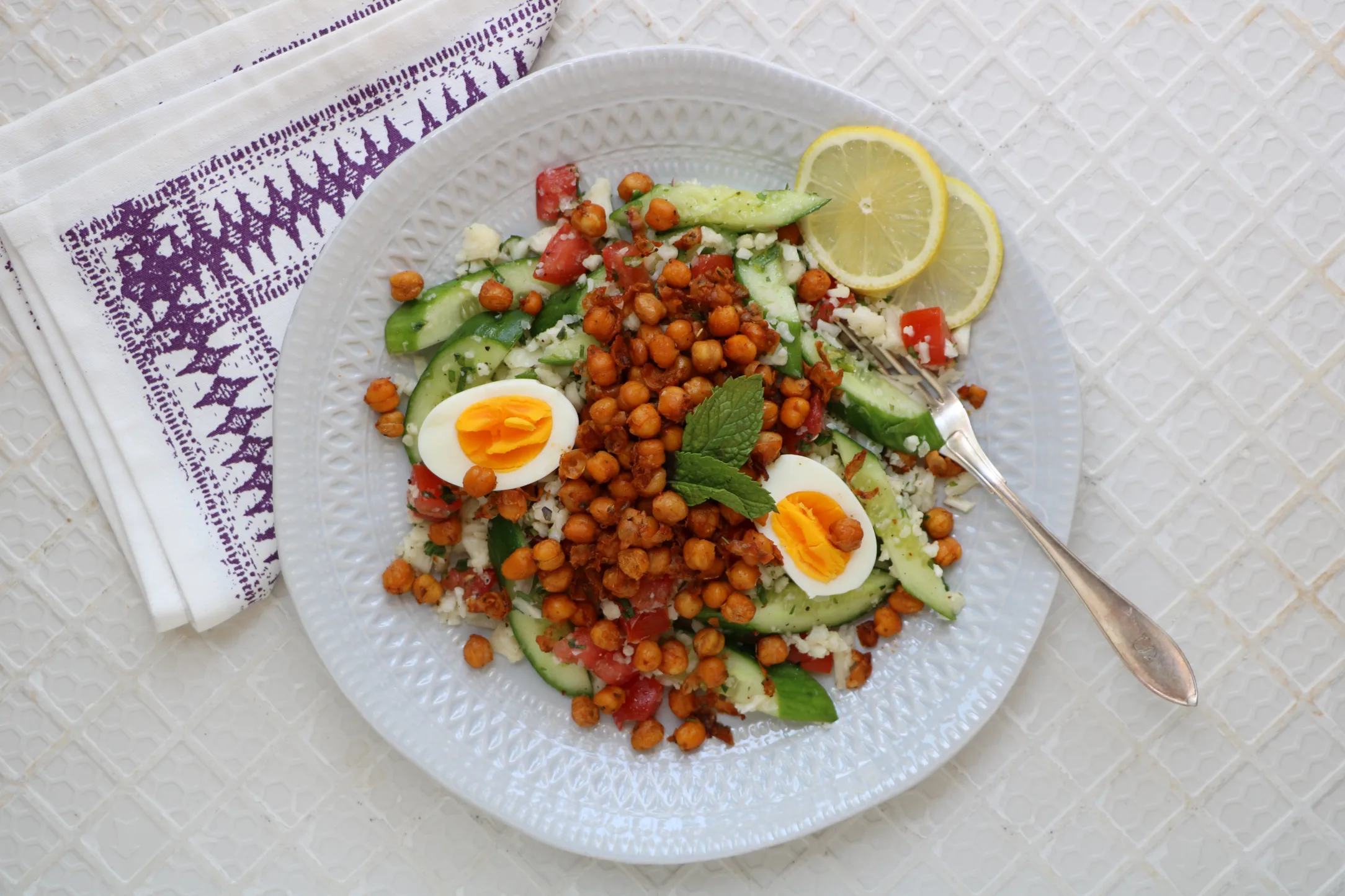 Cauliflower Tabbouleh with Roasted Chickpeas and Pomegranate Molasses