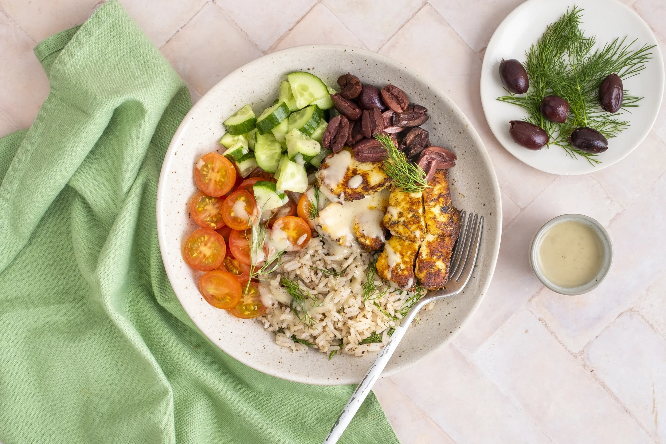 Express: Greek Halloumi Gyros Bowl and Dill Rice with Pre-prepped Ingredients