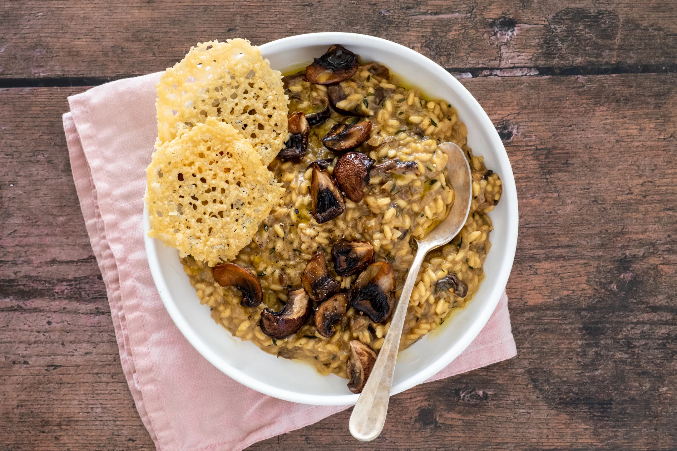 Classic Mushroom Risotto with Parmesan Crisp