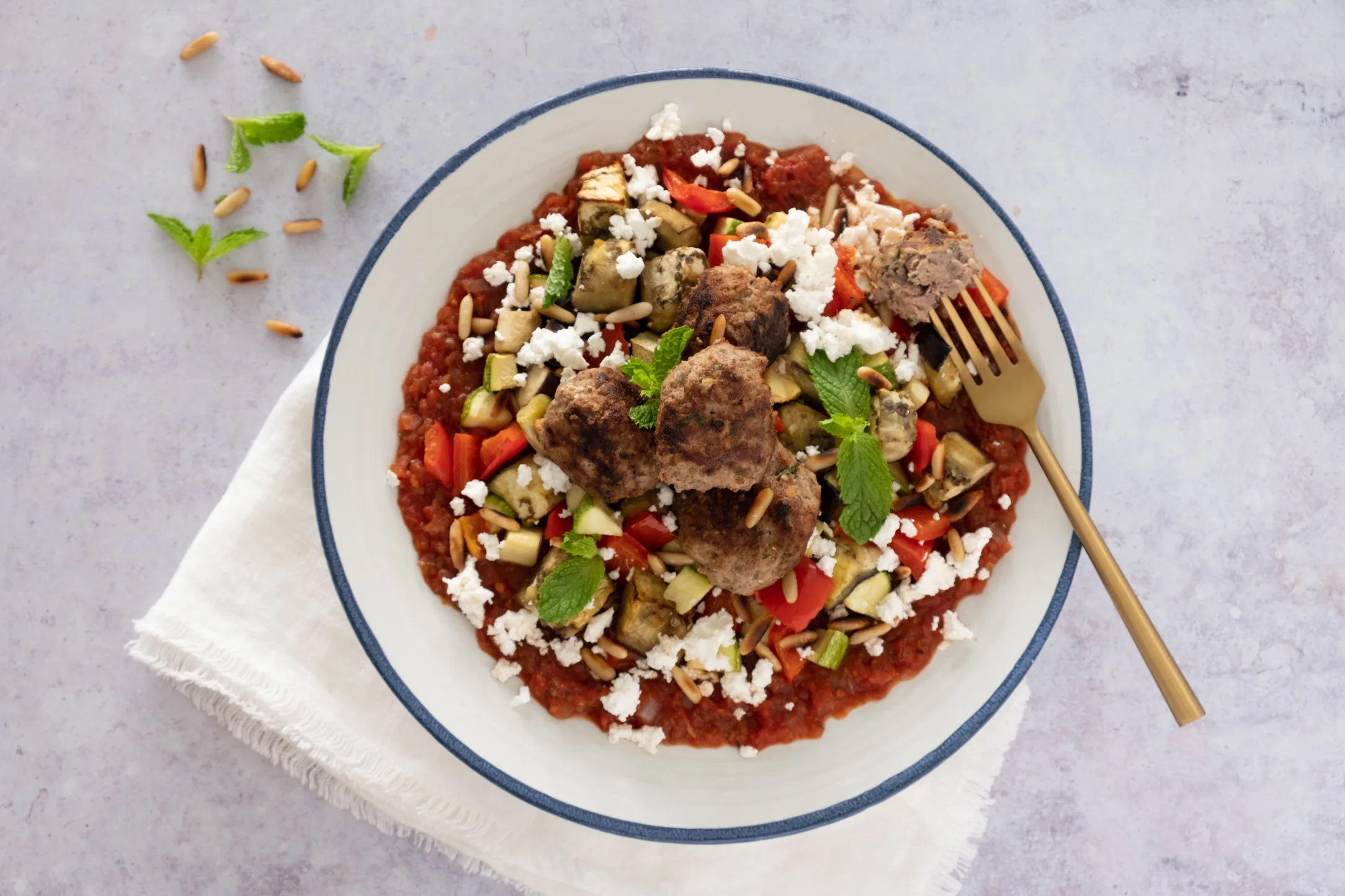 Lamb and Feta Meatballs with Ratatouille