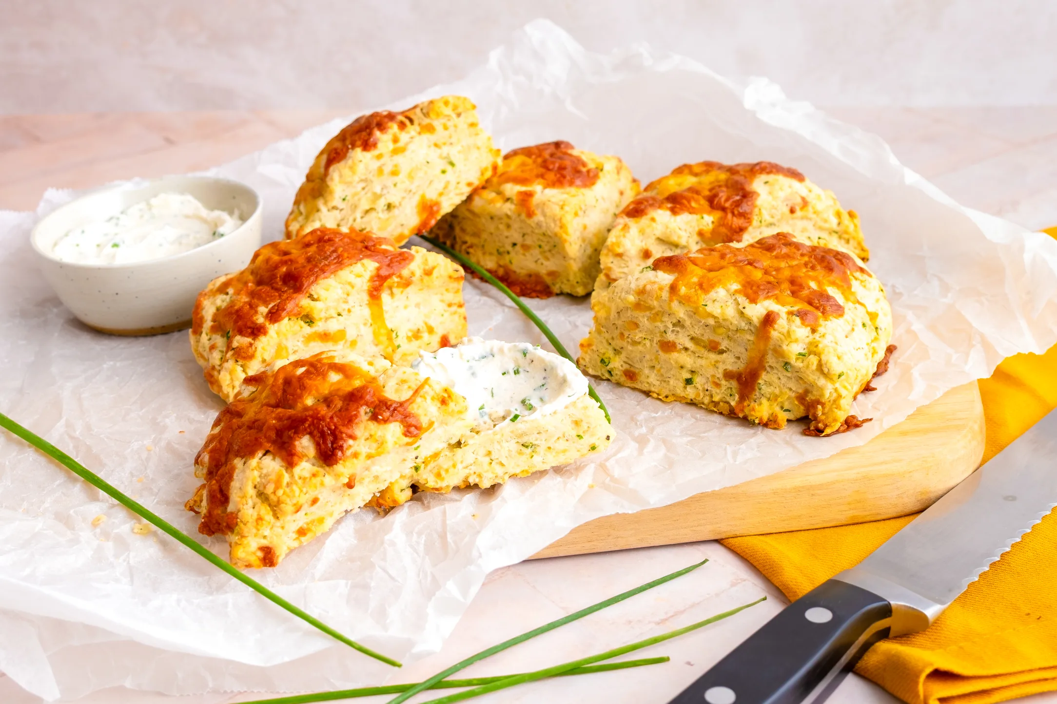 Cheese and Herb Scones with Creamy Chive Spread