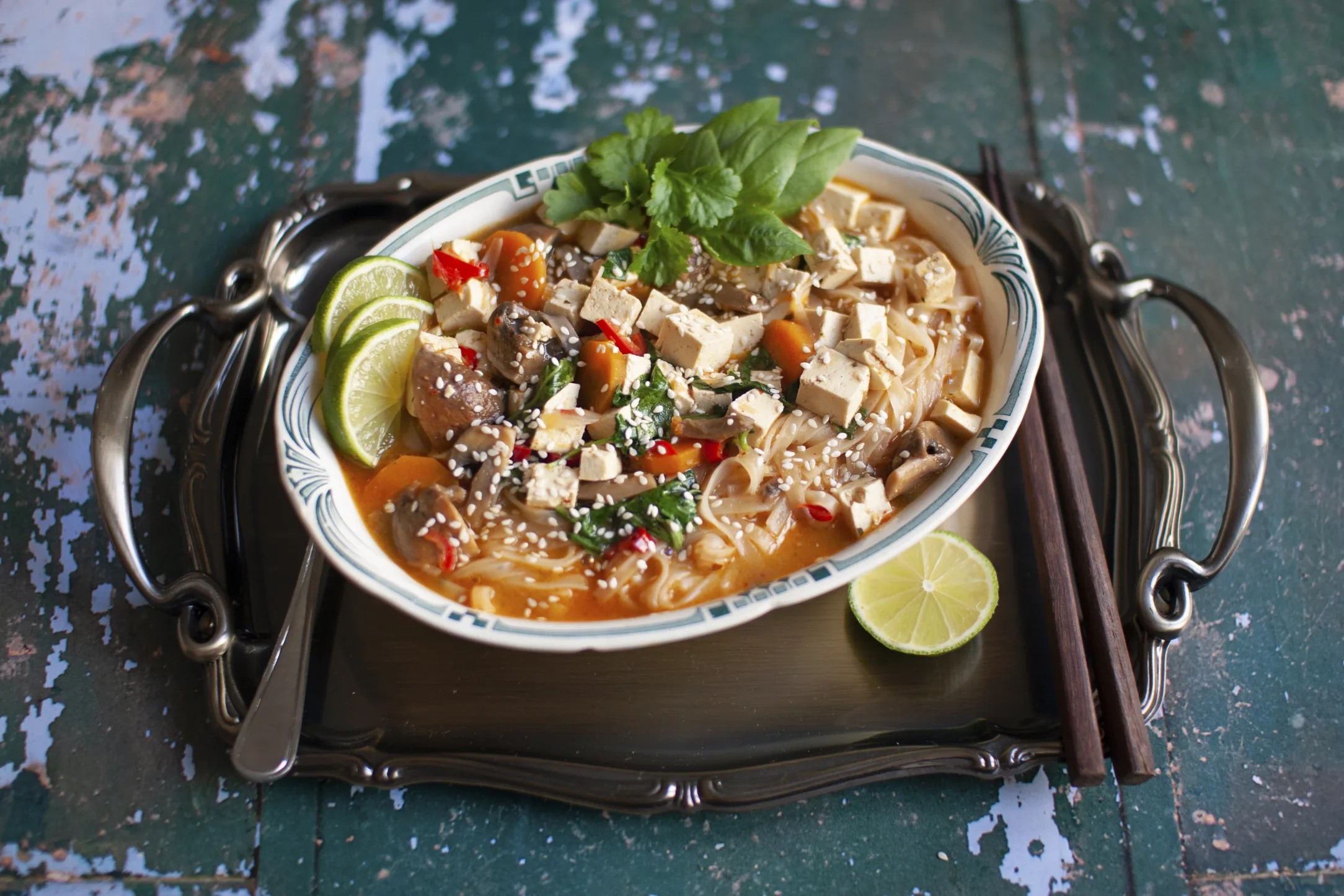 Thai Red Curry Tofu and Noodle Soup