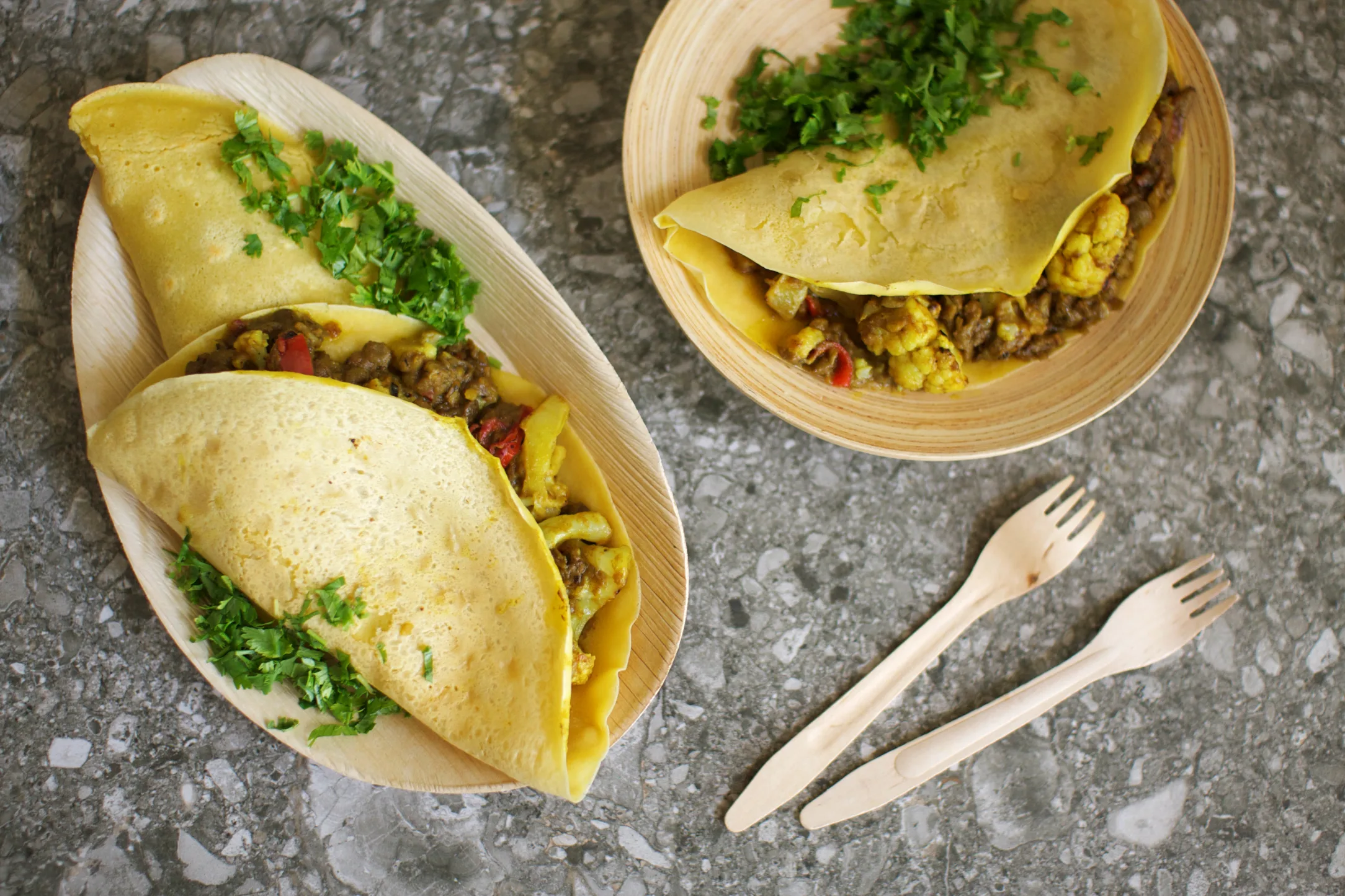 Masala Dosa with Cauliflower and Coconut Lentil Curry