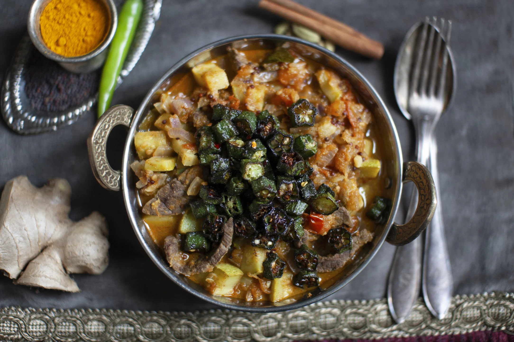 Sri Lankan Spiced Beef Curry with Crispy Okra