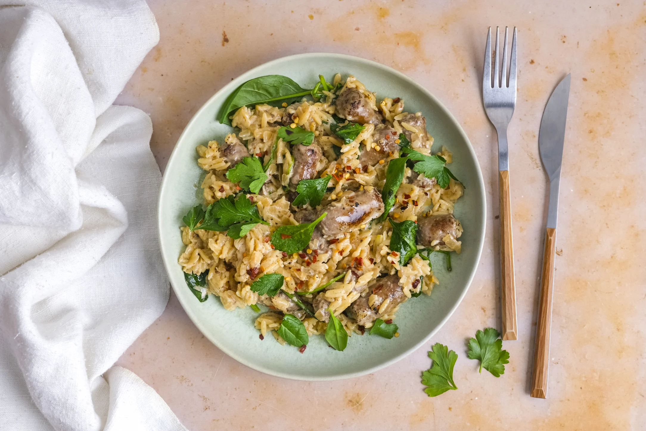 Creamy Italian Sausage Orzo with Baby Spinach