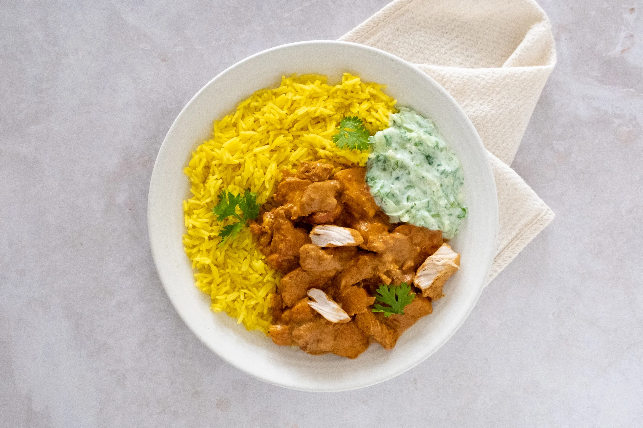 Indian Spiced Chicken Curry with Pilau Basmati Rice and Raita