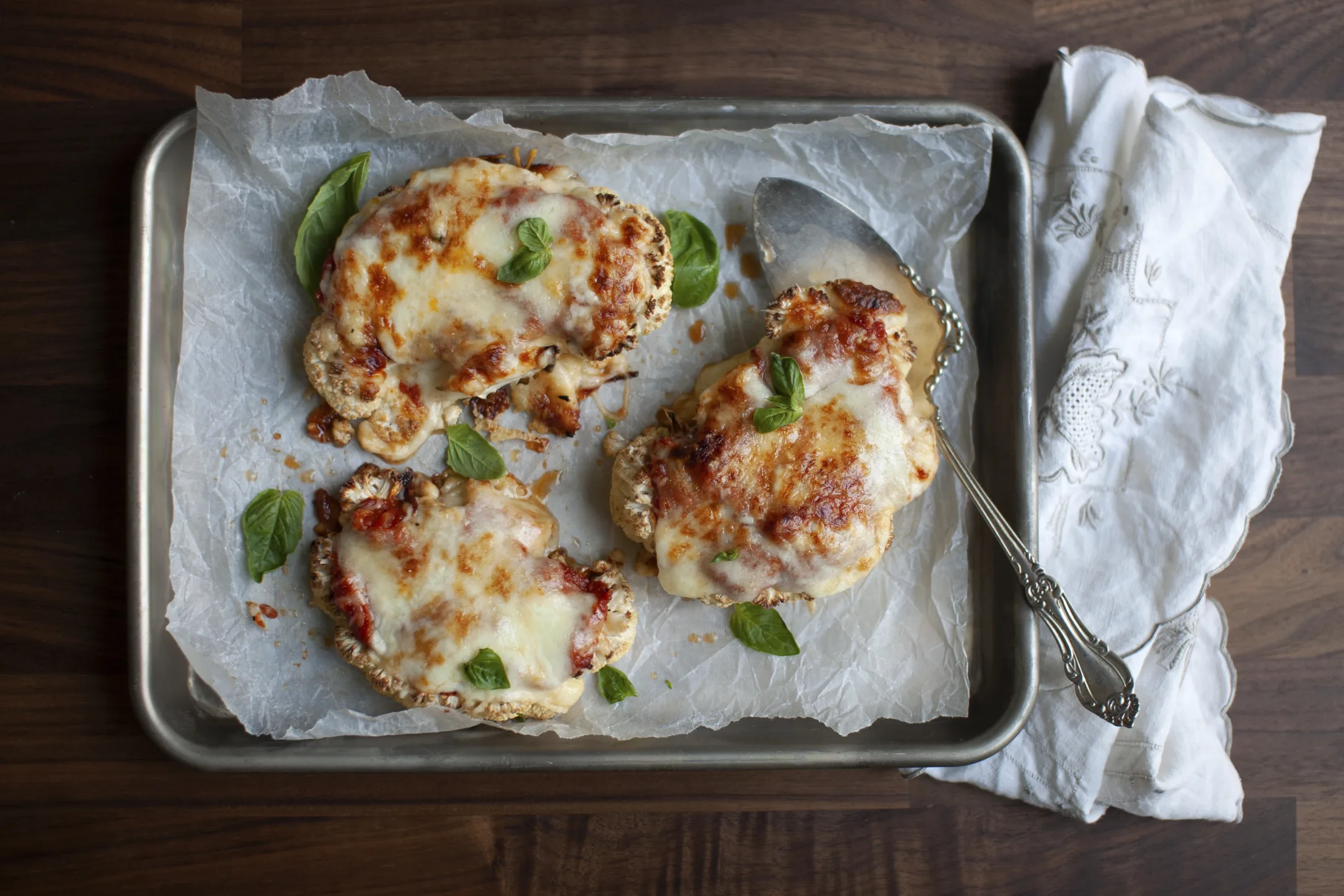 Cauliflower Parmigiana with Mozzarella and Basil