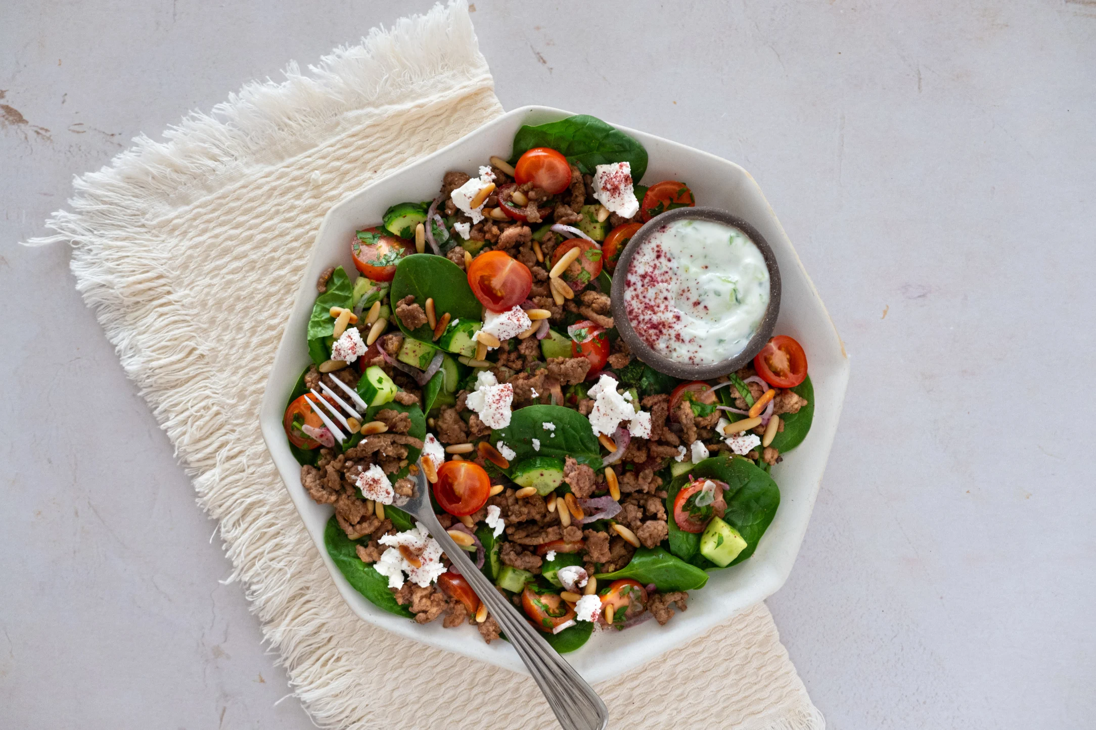 Lamb and Feta Salad with Tzatziki