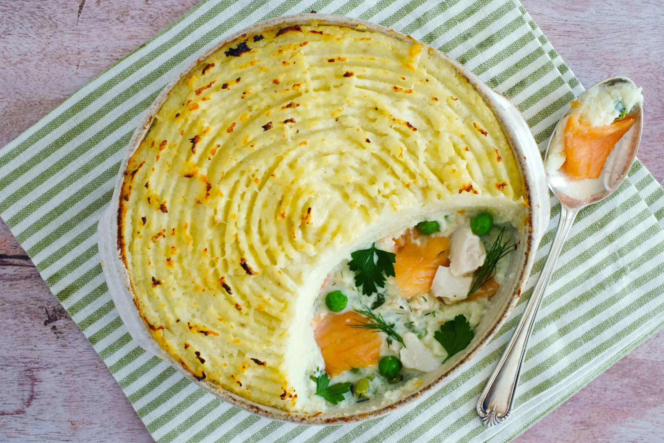 Smoked Salmon and Cod Fish Pie with Cauliflower Mash