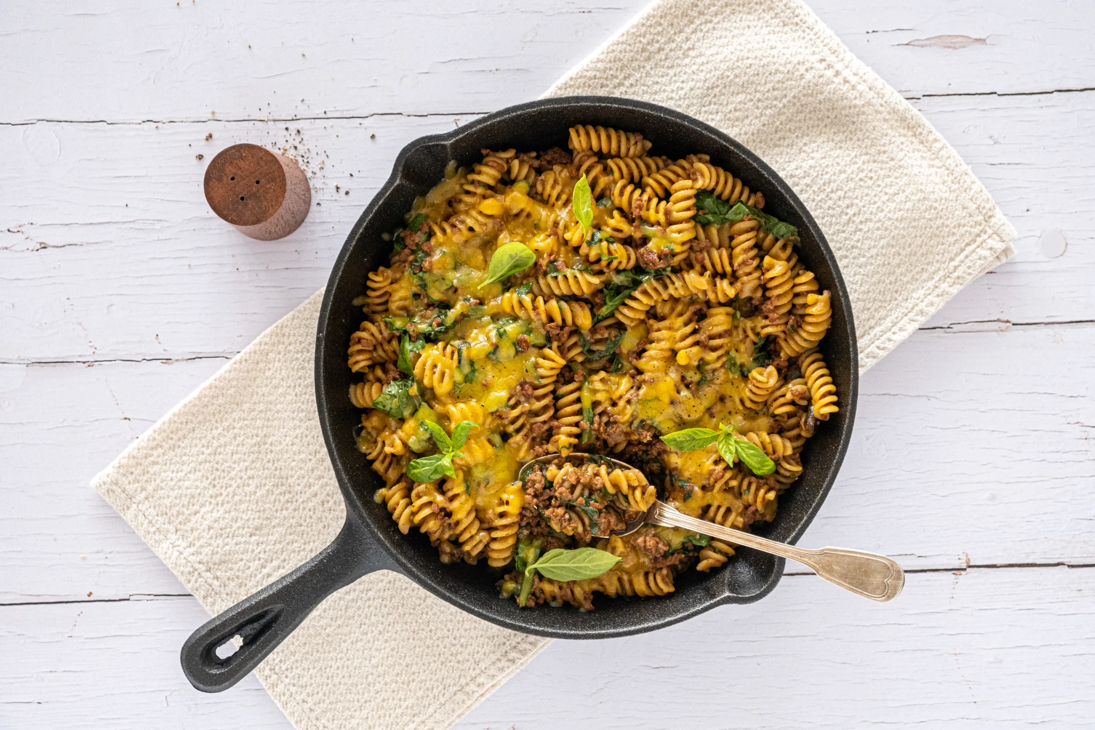 One-pan Porcini Mushroom and Beef Pasta with Basil