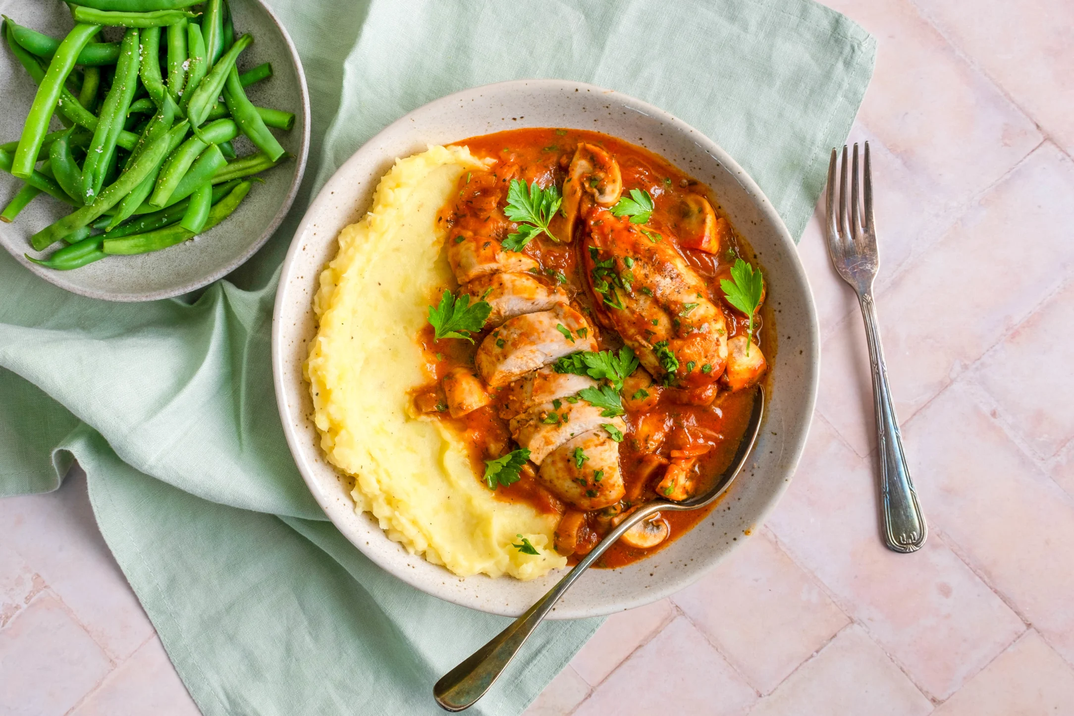 Chicken Chasseur with Mashed Potato and Green Beans