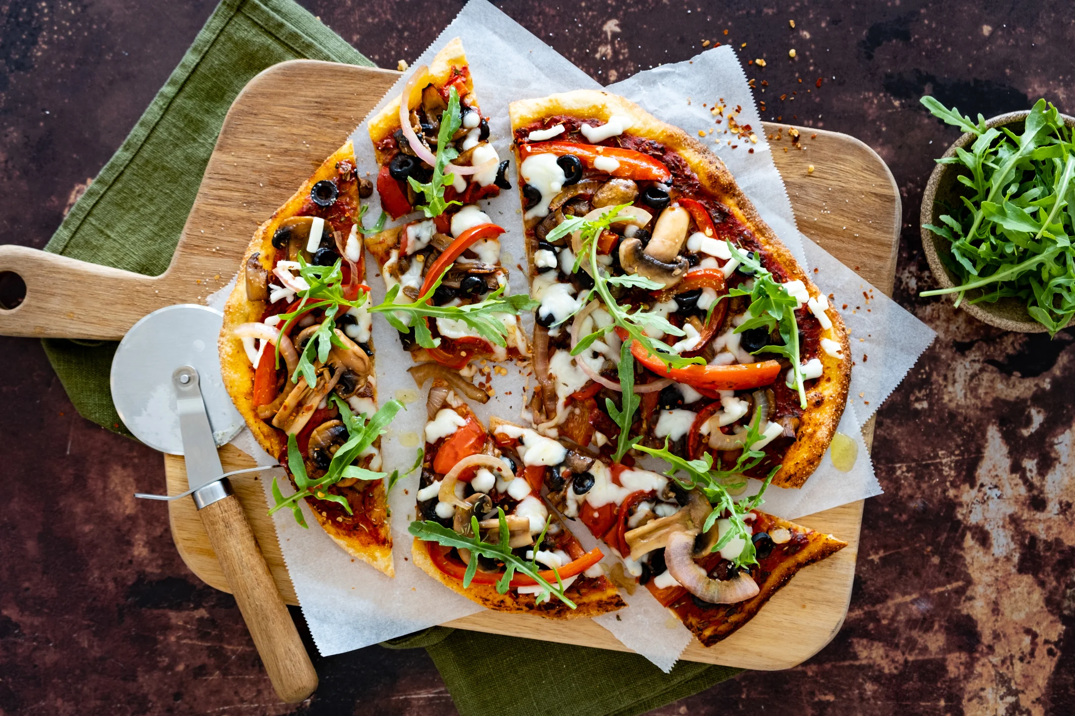 Rustic Veggie Garden Pizza with Vegan Mozzarella and Rocket