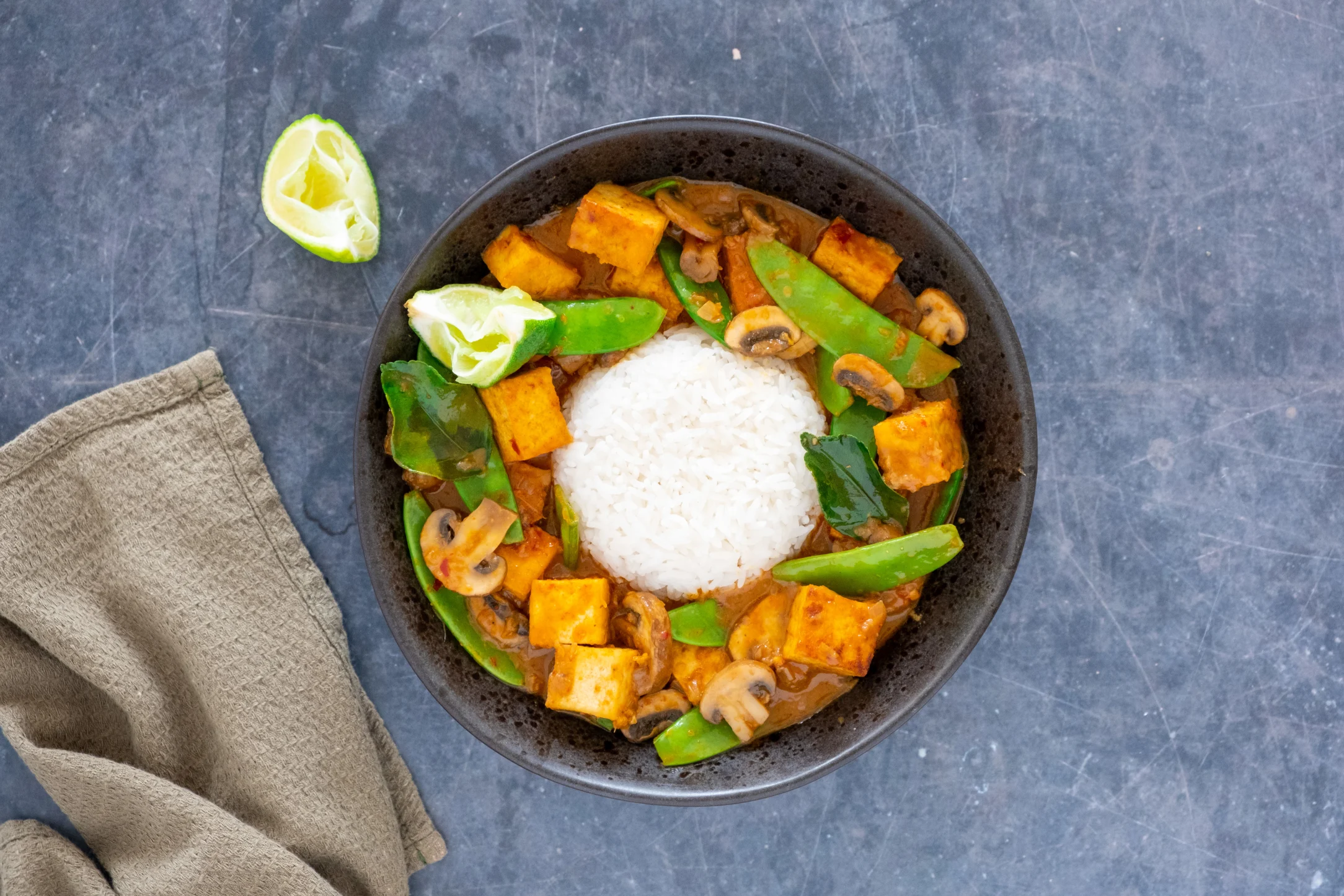 Red Tofu Curry with Mushrooms and Jasmine Rice