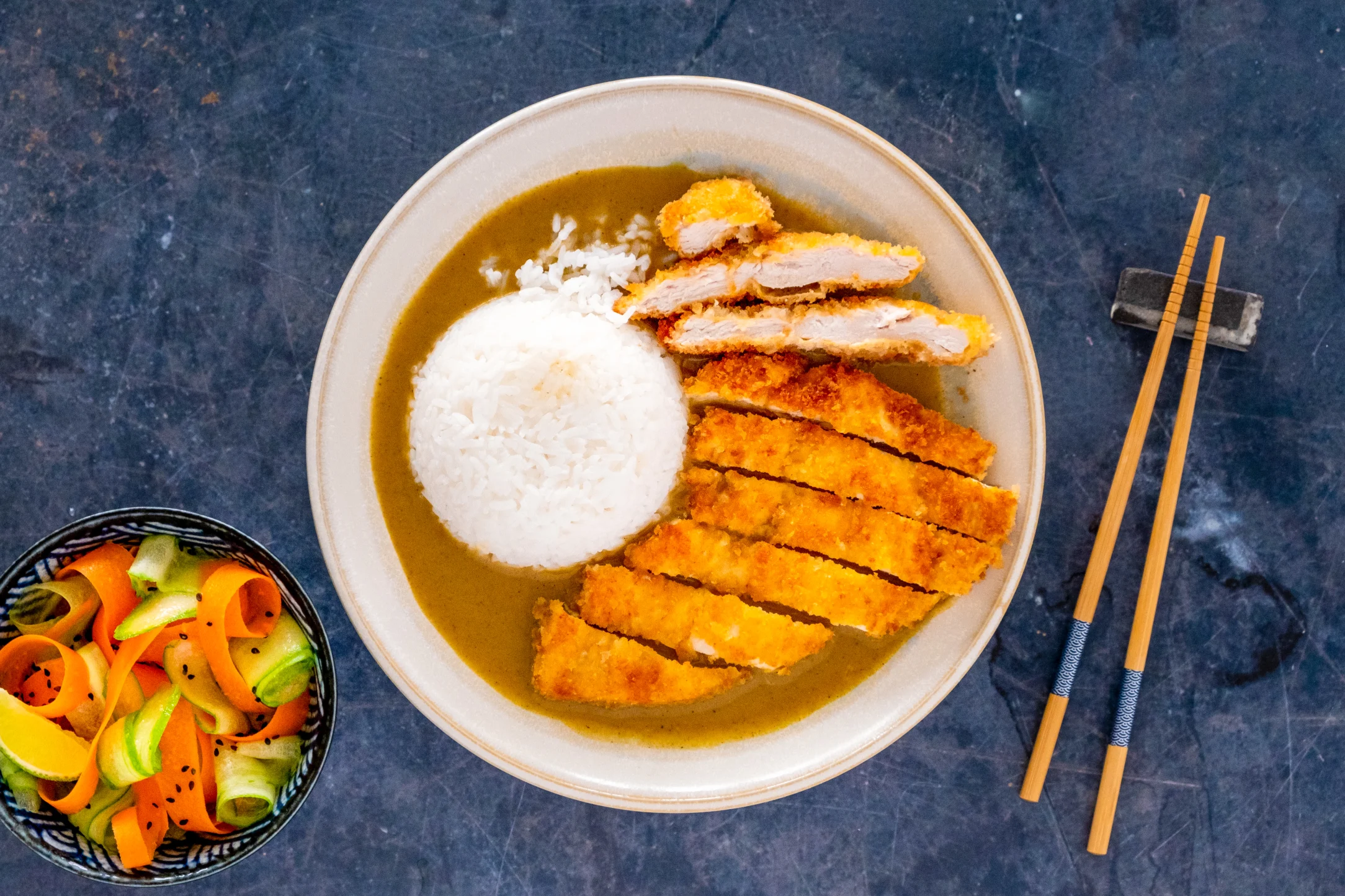 Chicken Katsu Curry with Jasmine Rice & Carrot Cucumber Salad
