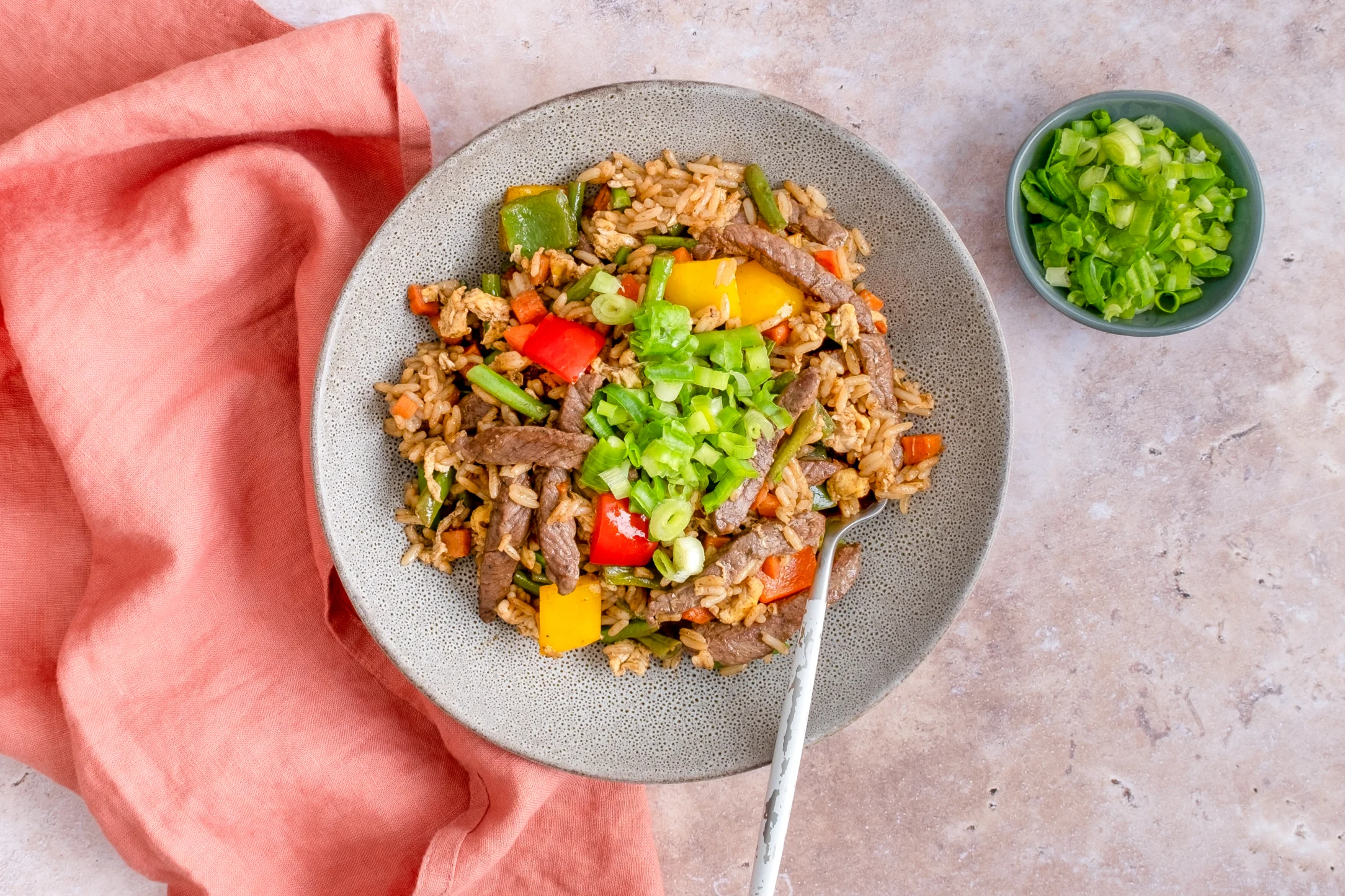 Express: Steak Strip Egg Fried Rice with Pre-prepped Ingredients