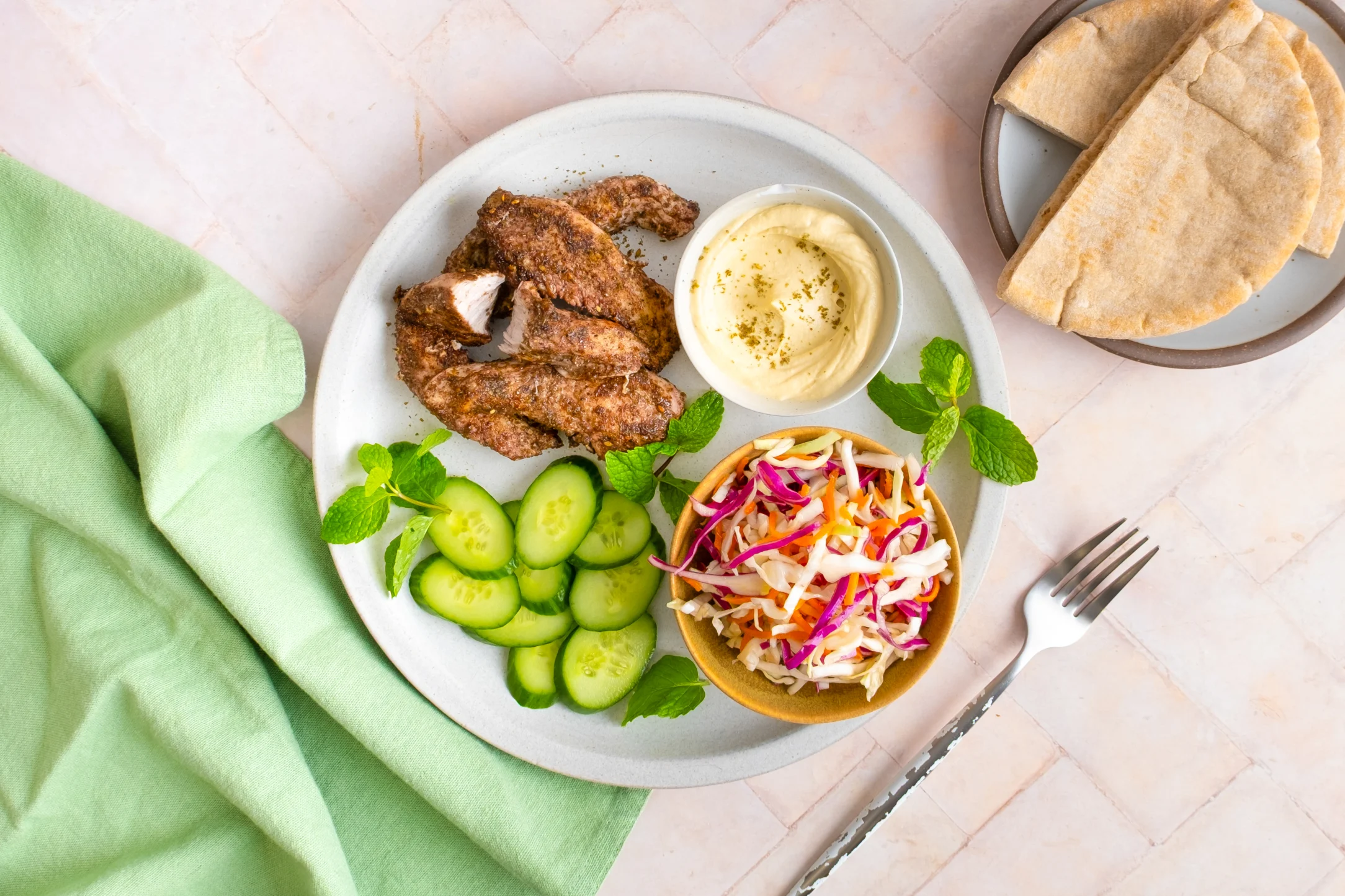 Zaatar & Sumac Chicken with Pickled Veg Slaw, Hummus & Pitta