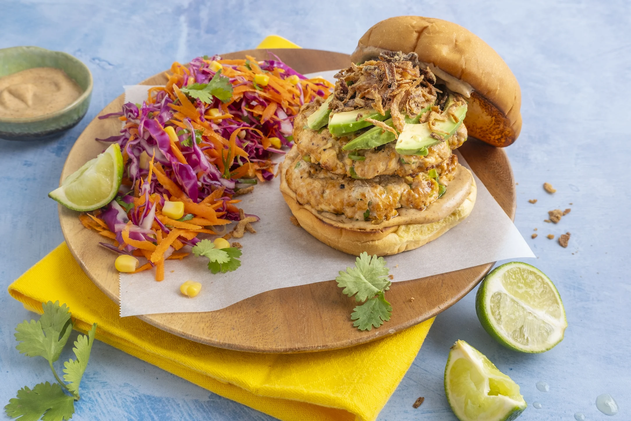 Tex Mex Chicken Burger with Chipotle Mayo and Crunchy Slaw