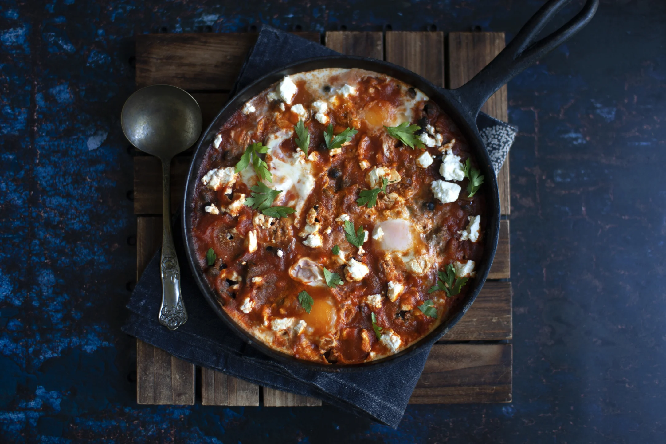 Spicy Eggplant and Black Bean Shakshuka with Feta